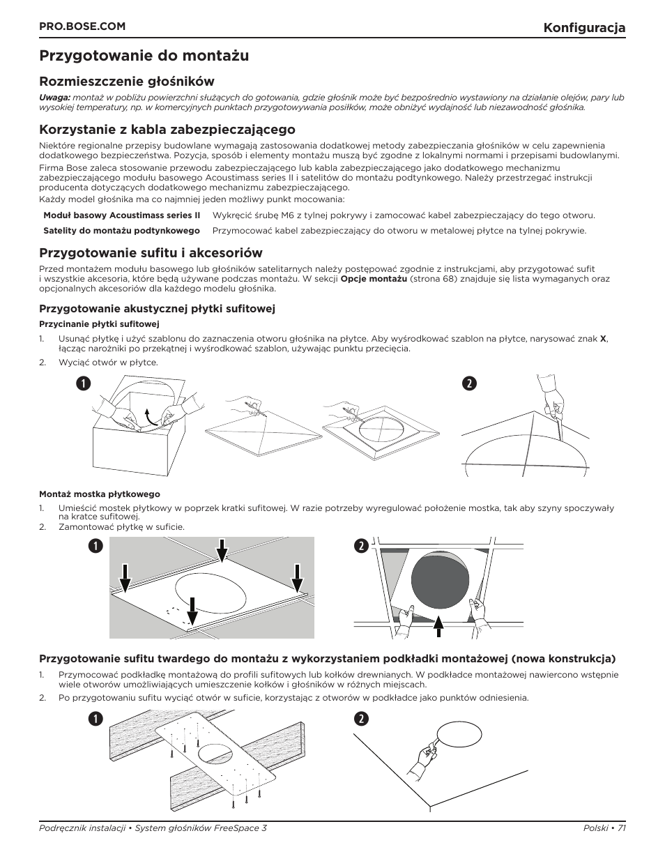 Qw q w, Przygotowanie do montażu | Bose Professional FreeSpace 3 Series II Acoustimass Subwoofer Module (Black) User Manual | Page 71 / 112