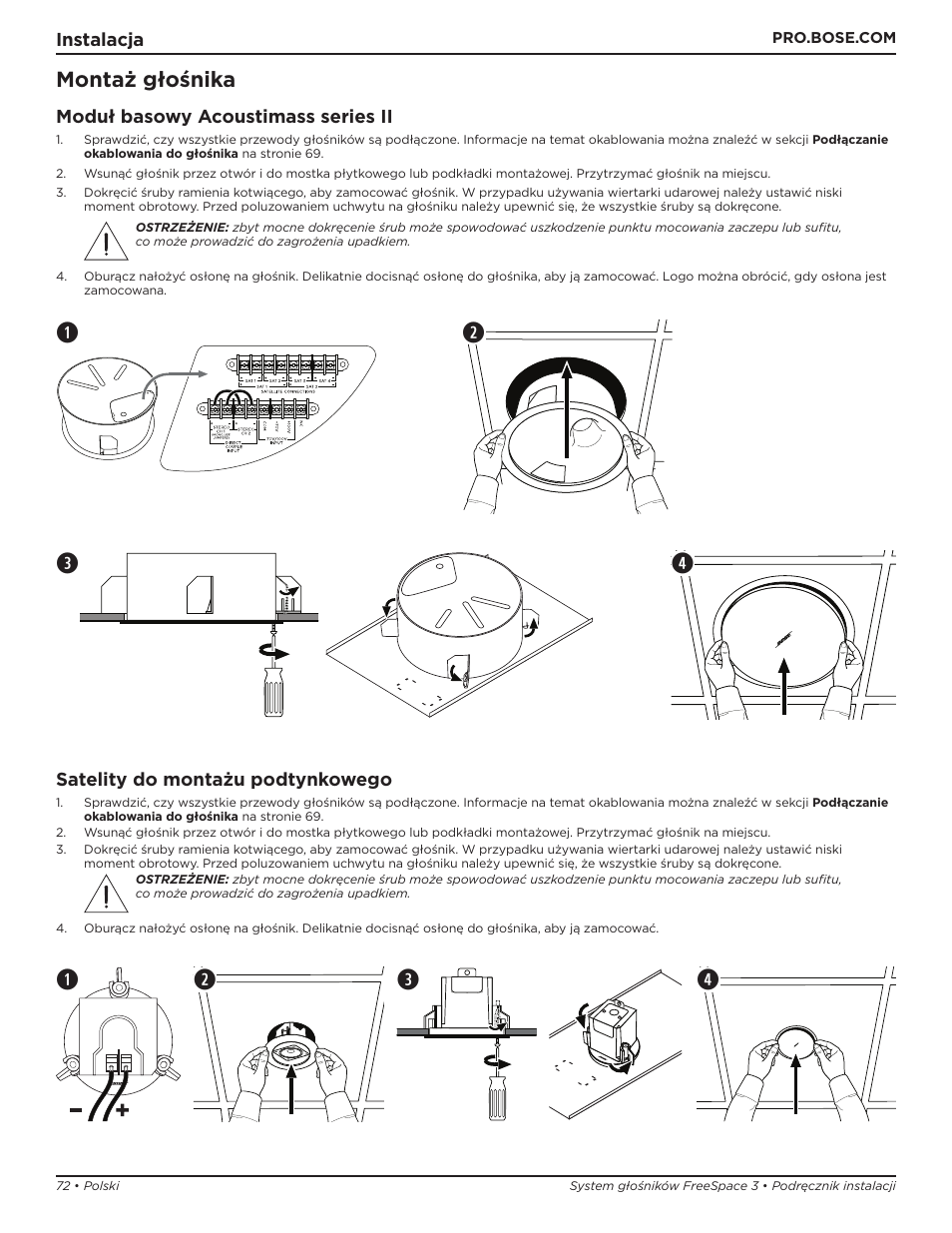 Montaż głośnika | Bose Professional FreeSpace 3 Series II Acoustimass Subwoofer Module (Black) User Manual | Page 72 / 112