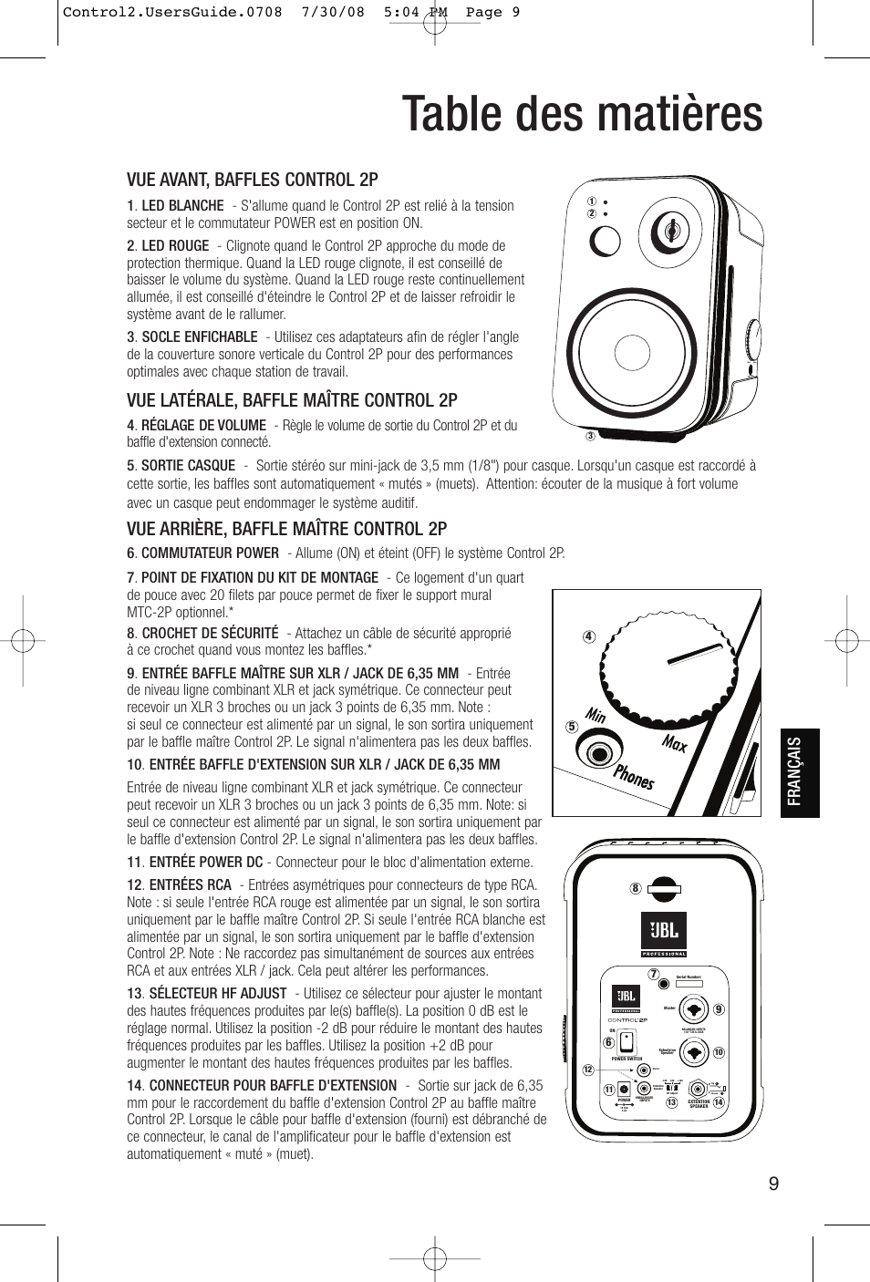 JBL Control 2P 5.25" 2-Way Powered Speaker (Pair) User Manual | Page 9 / 22