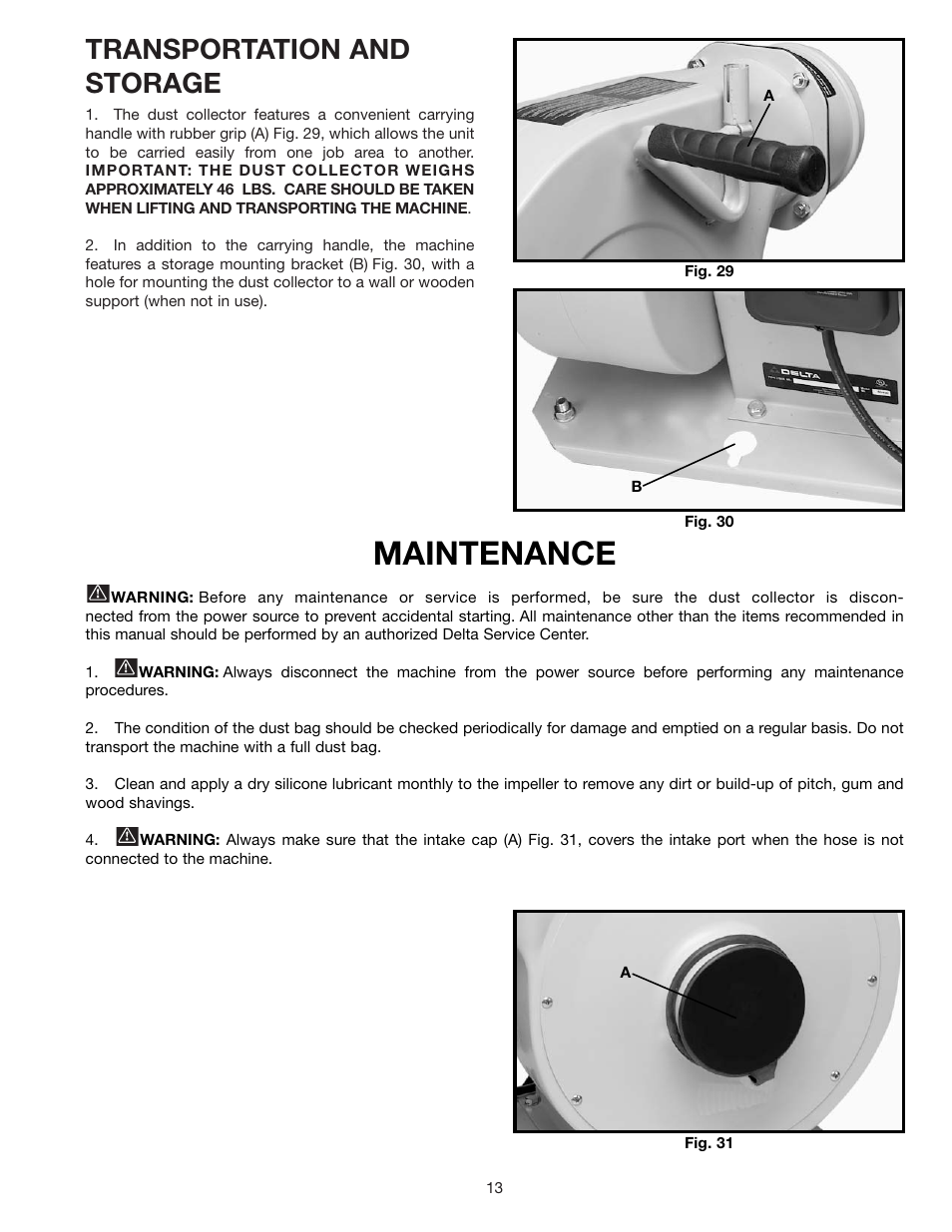 Maintenance, Transportation and storage | Delta 50-770 User Manual | Page 13 / 14