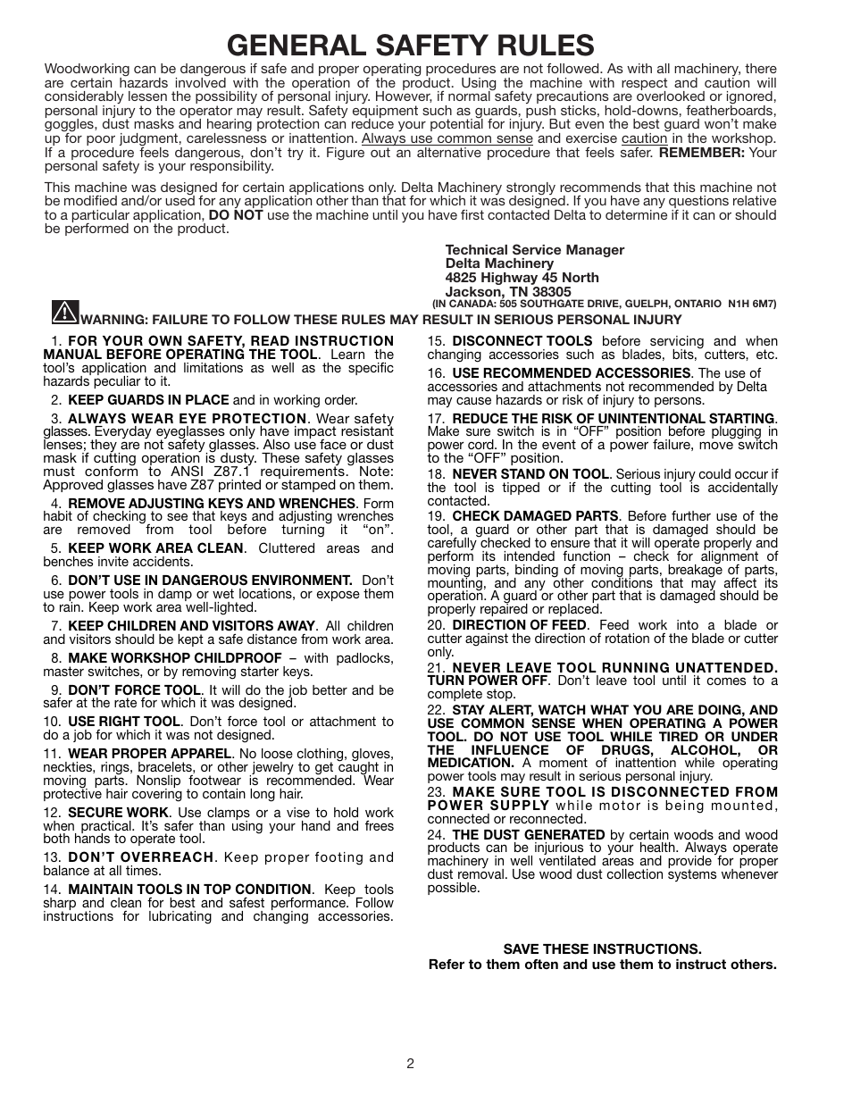 General safety rules | Delta 50-770 User Manual | Page 2 / 14