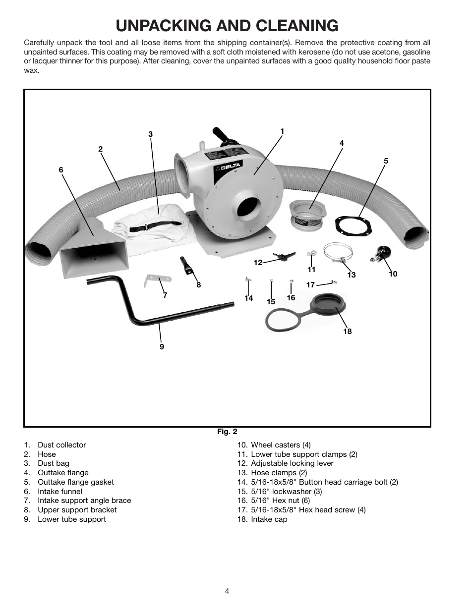 Unpacking and cleaning | Delta 50-770 User Manual | Page 4 / 14