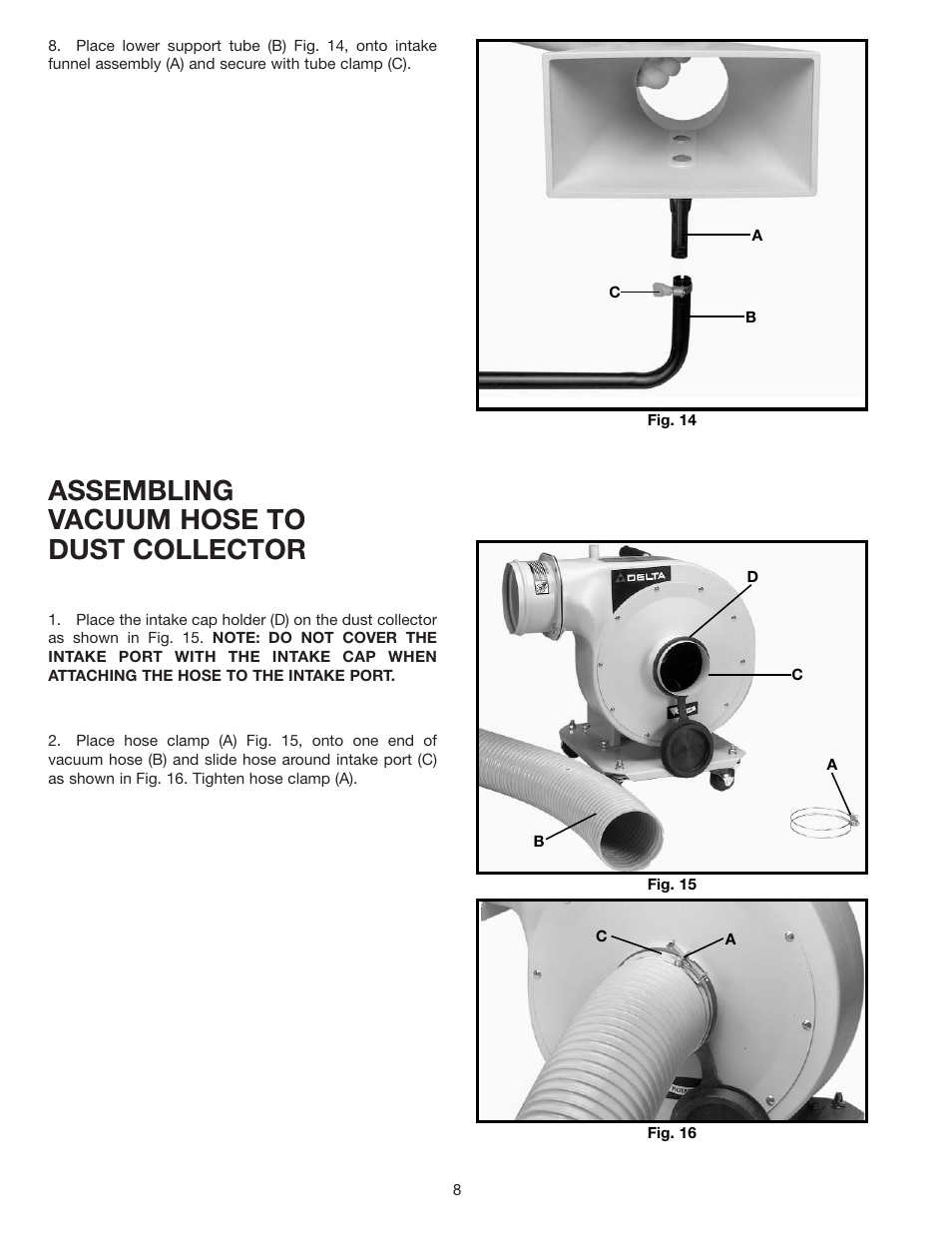 Assembling vacuum hose to dust collector | Delta 50-770 User Manual | Page 8 / 14