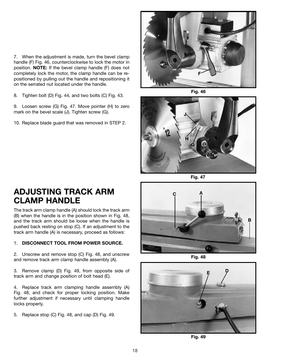 Adjusting track arm clamp handle | Delta 33-891 User Manual | Page 18 / 28