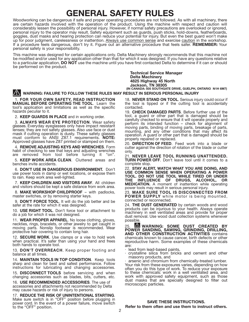 General safety rules | Delta 33-891 User Manual | Page 2 / 28