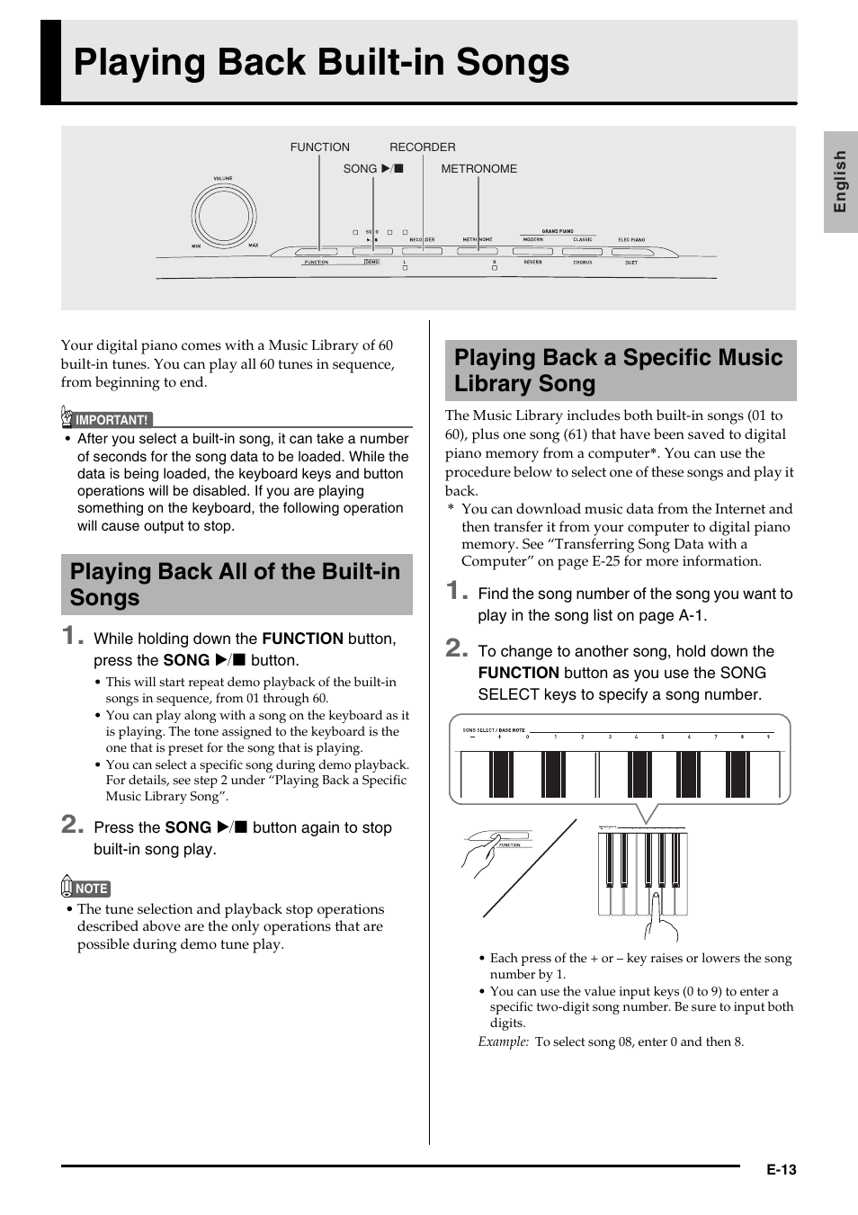 Playing back built-in songs | Casio PRIVIA PX130 User Manual | Page 15 / 36