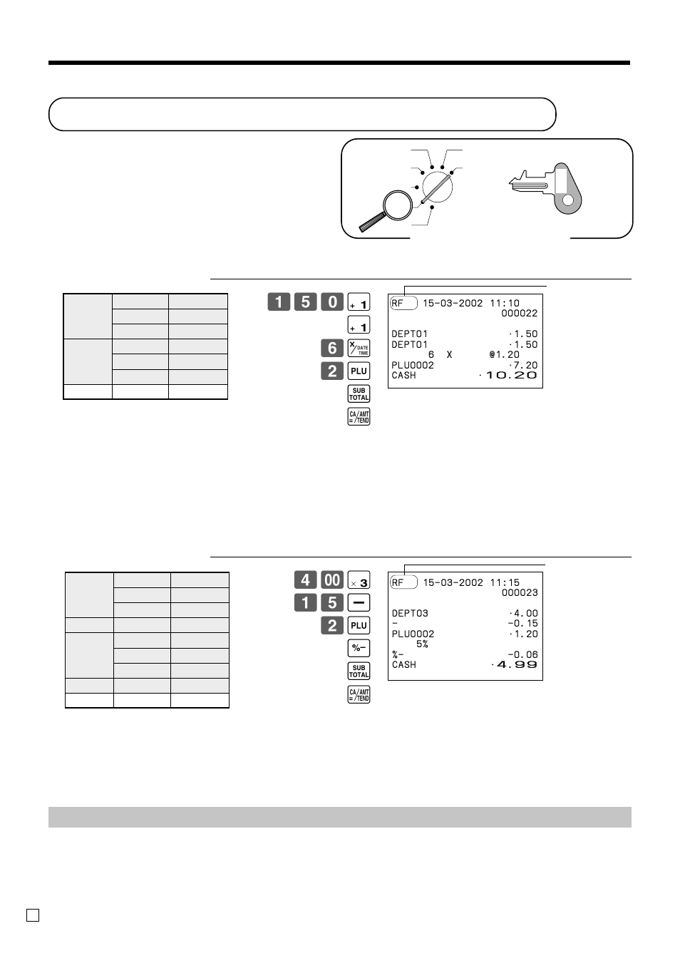 Registering returned goods in the rf mode, Basic operations and setups, ( 15 m 2 + \ s a | Casio TE-2000 User Manual | Page 36 / 88