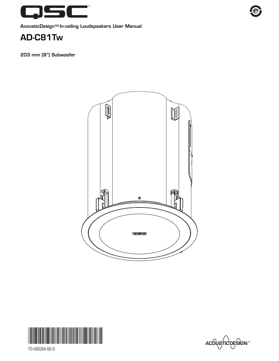 QSC Audio AD-C81TW Ceiling Mount Subwoofer System (White) User Manual | 40 pages