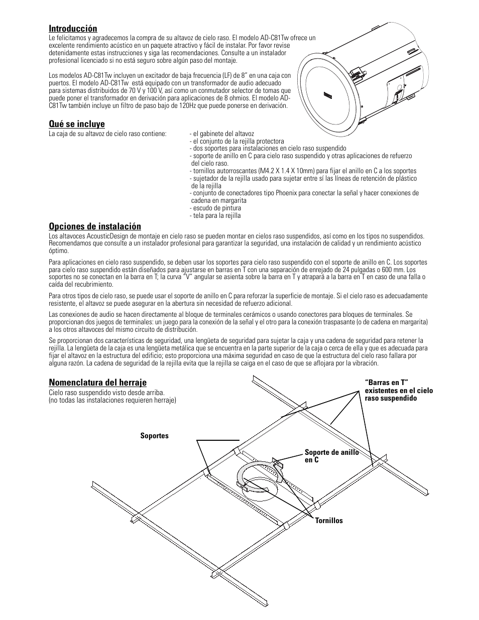 QSC Audio AD-C81TW Ceiling Mount Subwoofer System (White) User Manual | Page 11 / 40