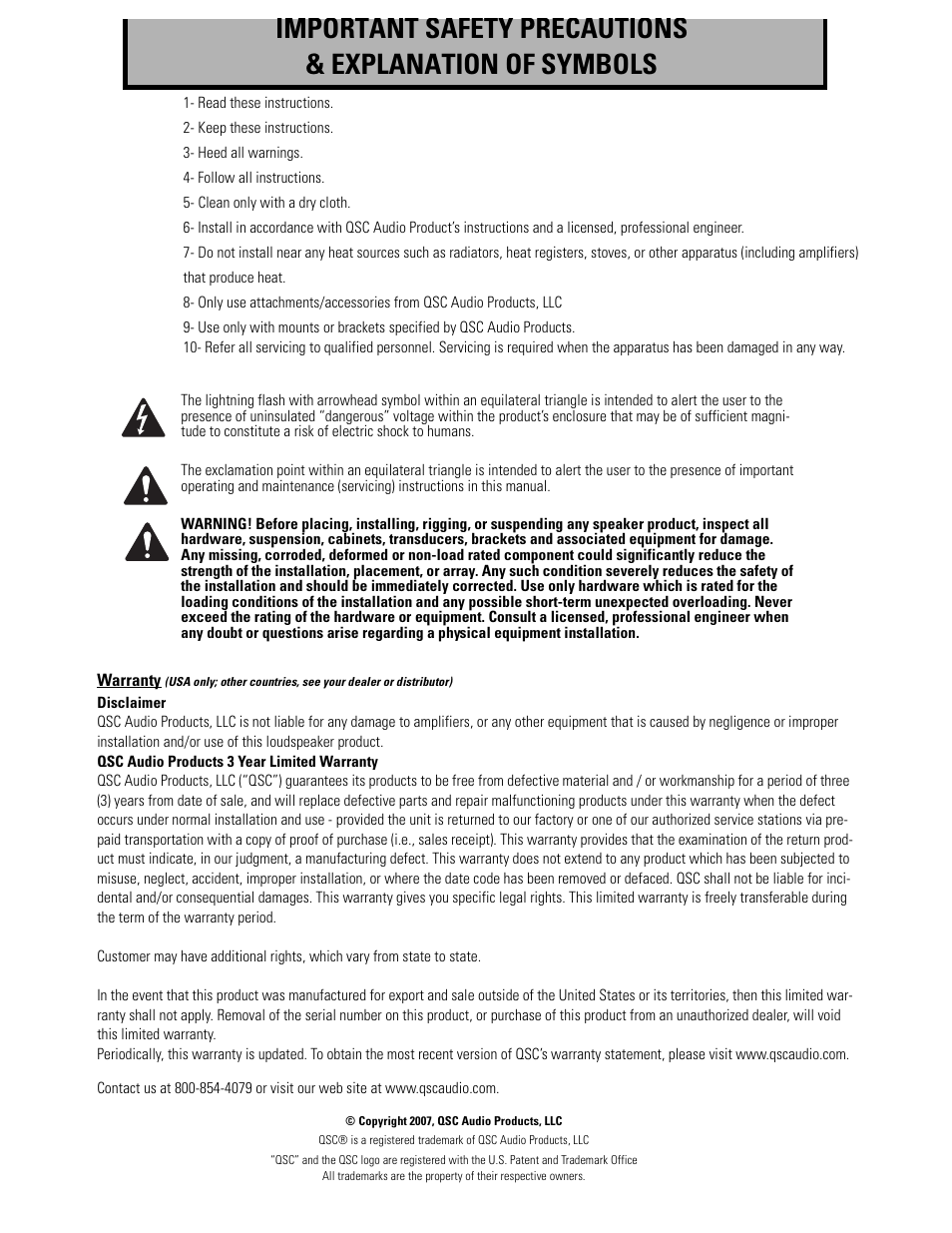 QSC Audio AD-C81TW Ceiling Mount Subwoofer System (White) User Manual | Page 2 / 40