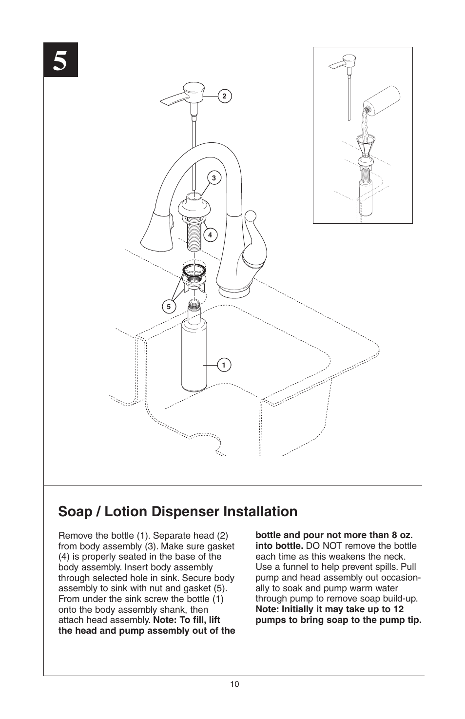 Soap / lotion dispenser installation | Delta 16968-DST Series User Manual | Page 10 / 40