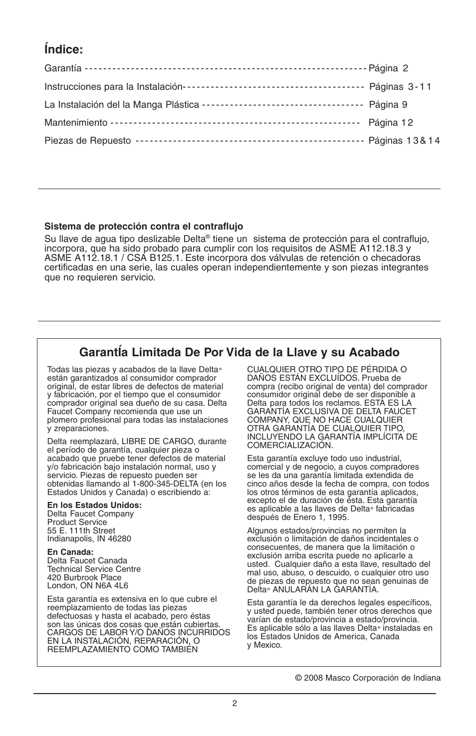 Índice | Delta 16968-DST Series User Manual | Page 14 / 40