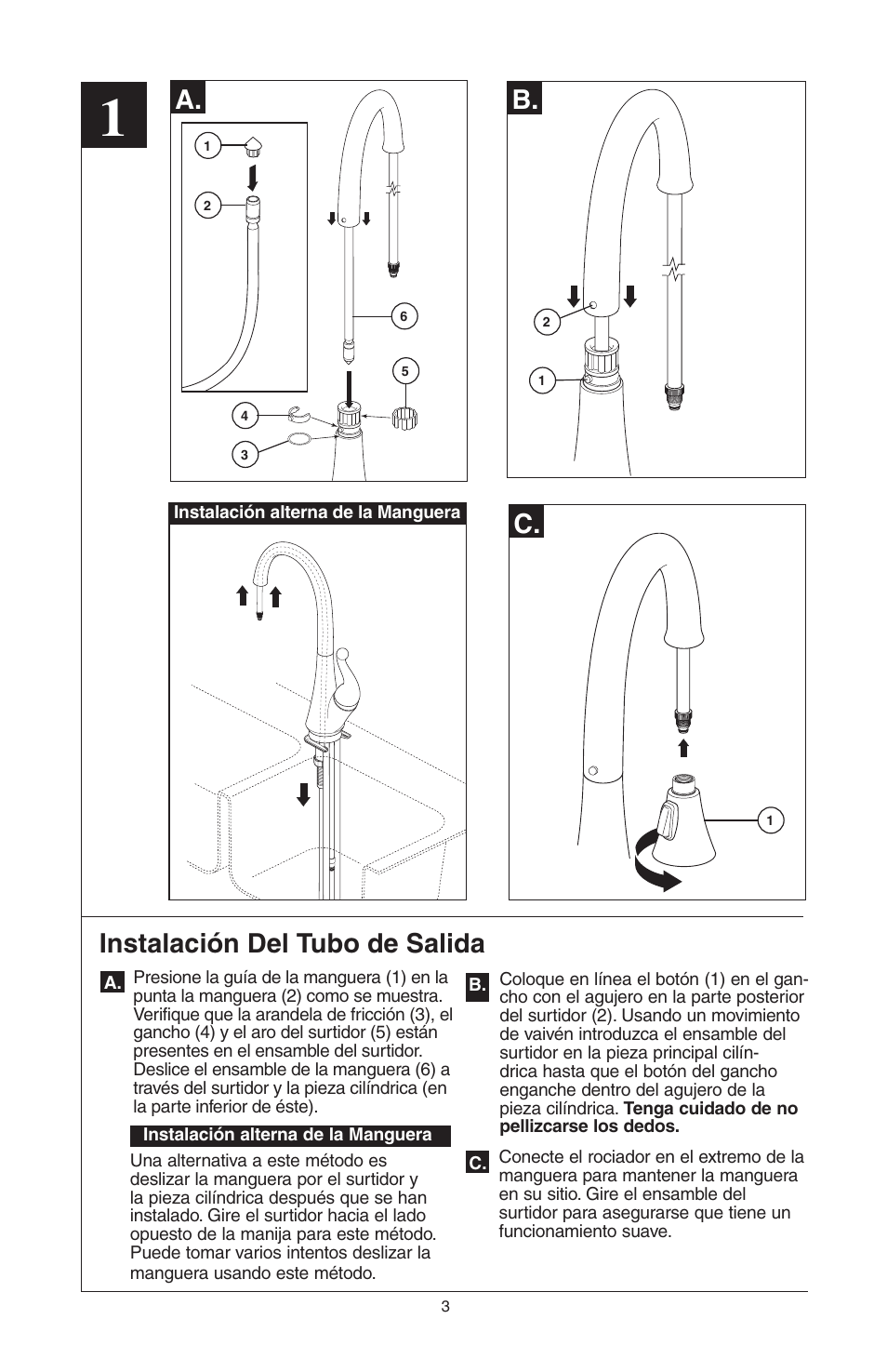 Instalación del tubo de salida a, B. c | Delta 16968-DST Series User Manual | Page 15 / 40