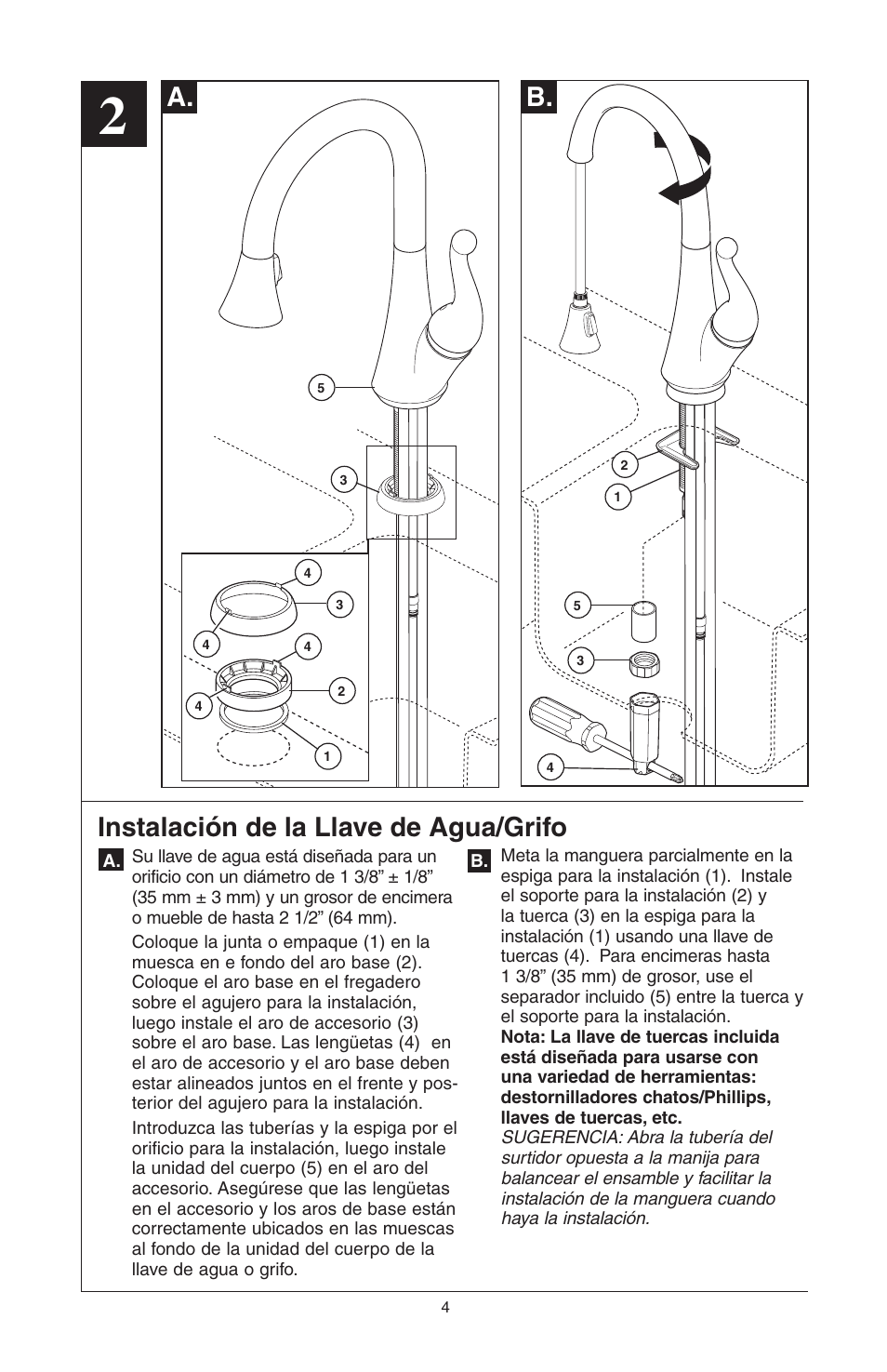 Instalación de la llave de agua/grifo | Delta 16968-DST Series User Manual | Page 16 / 40