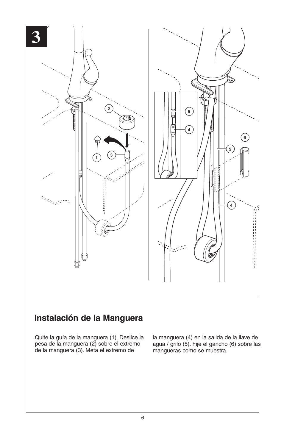 Instalación de la manguera | Delta 16968-DST Series User Manual | Page 18 / 40