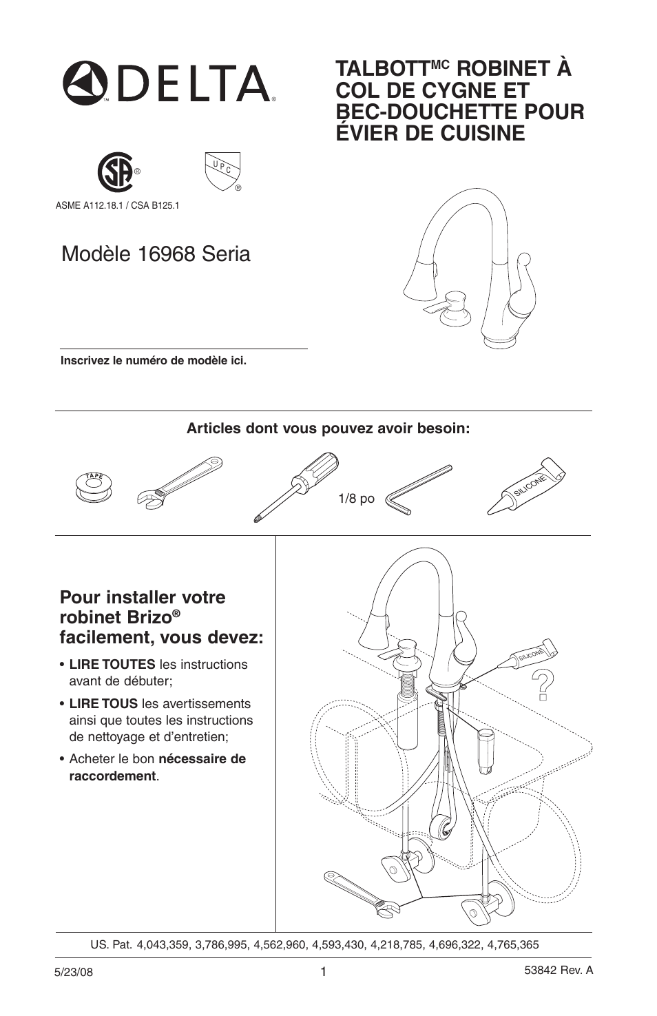 Talbott, Icons, Pour installer votre robinet brizo | Facilement, vous devez | Delta 16968-DST Series User Manual | Page 25 / 40