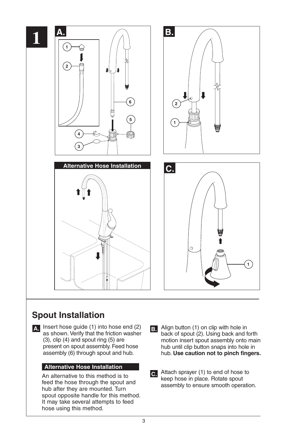 Spout installation a, B. c | Delta 16968-DST Series User Manual | Page 3 / 40