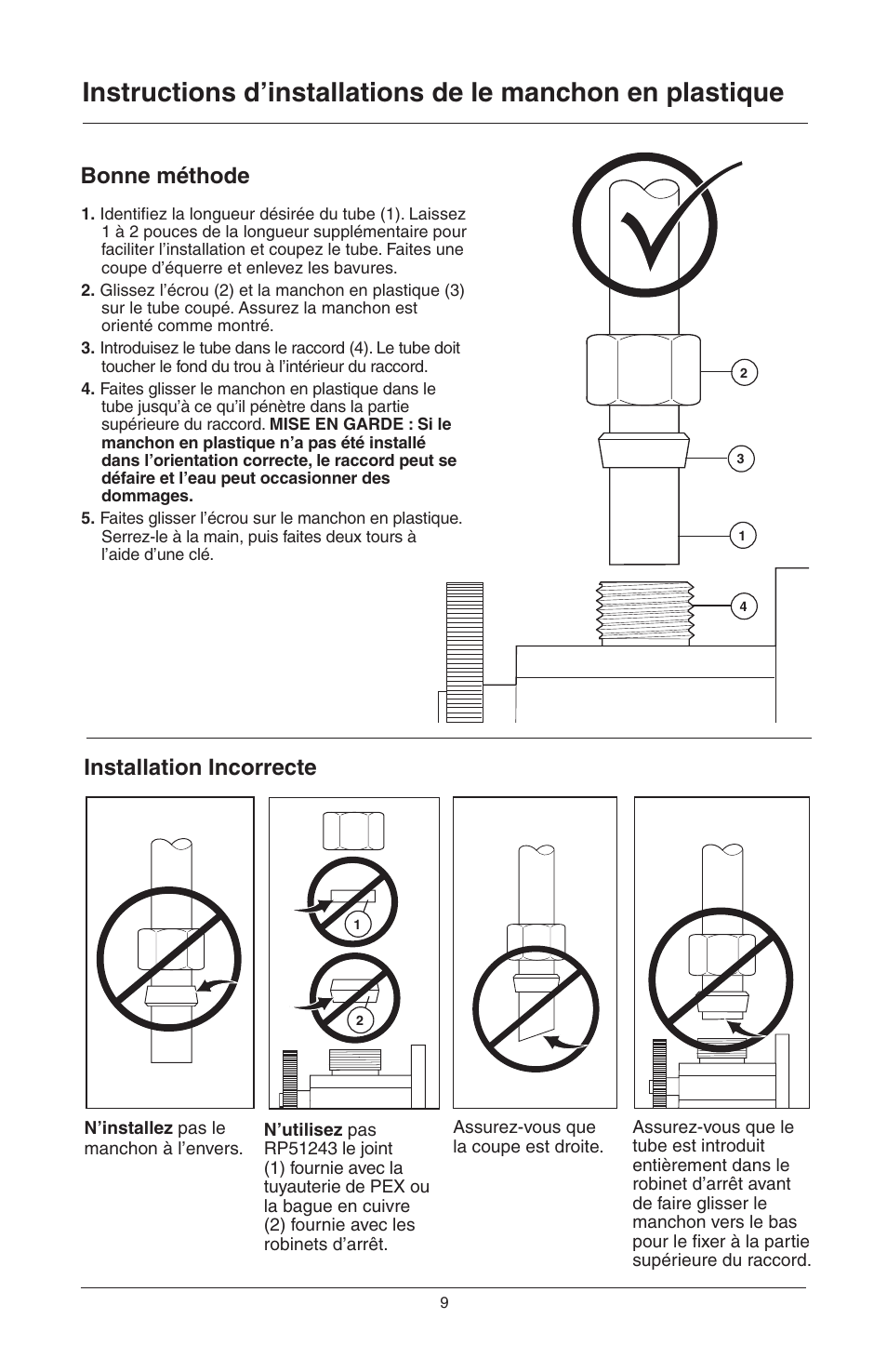 Bonne méthode, Installation incorrecte | Delta 16968-DST Series User Manual | Page 33 / 40