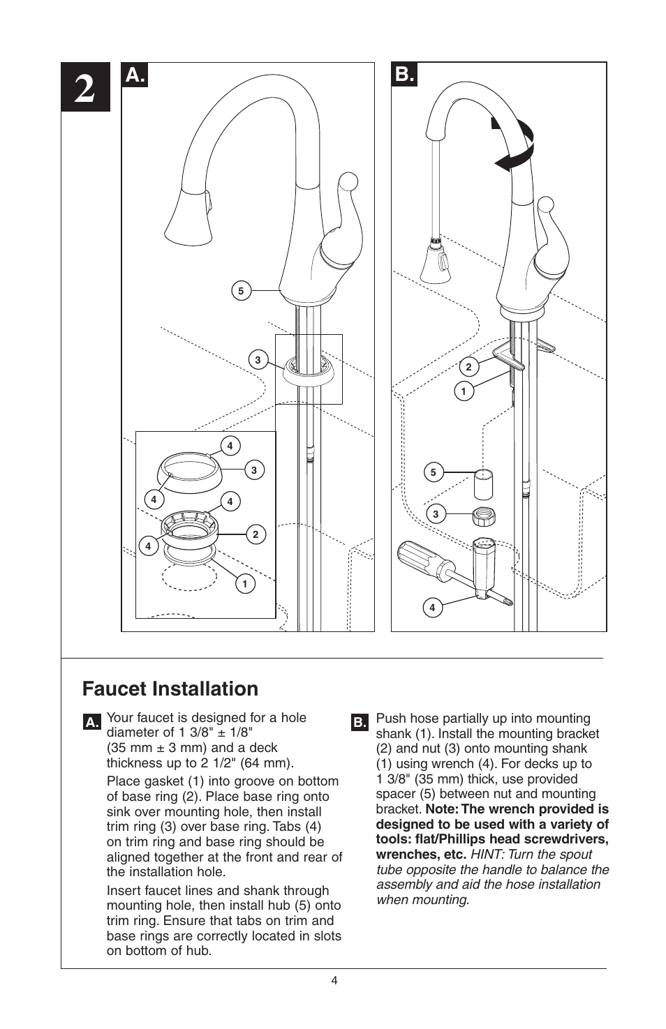 Faucet installation | Delta 16968-DST Series User Manual | Page 4 / 40