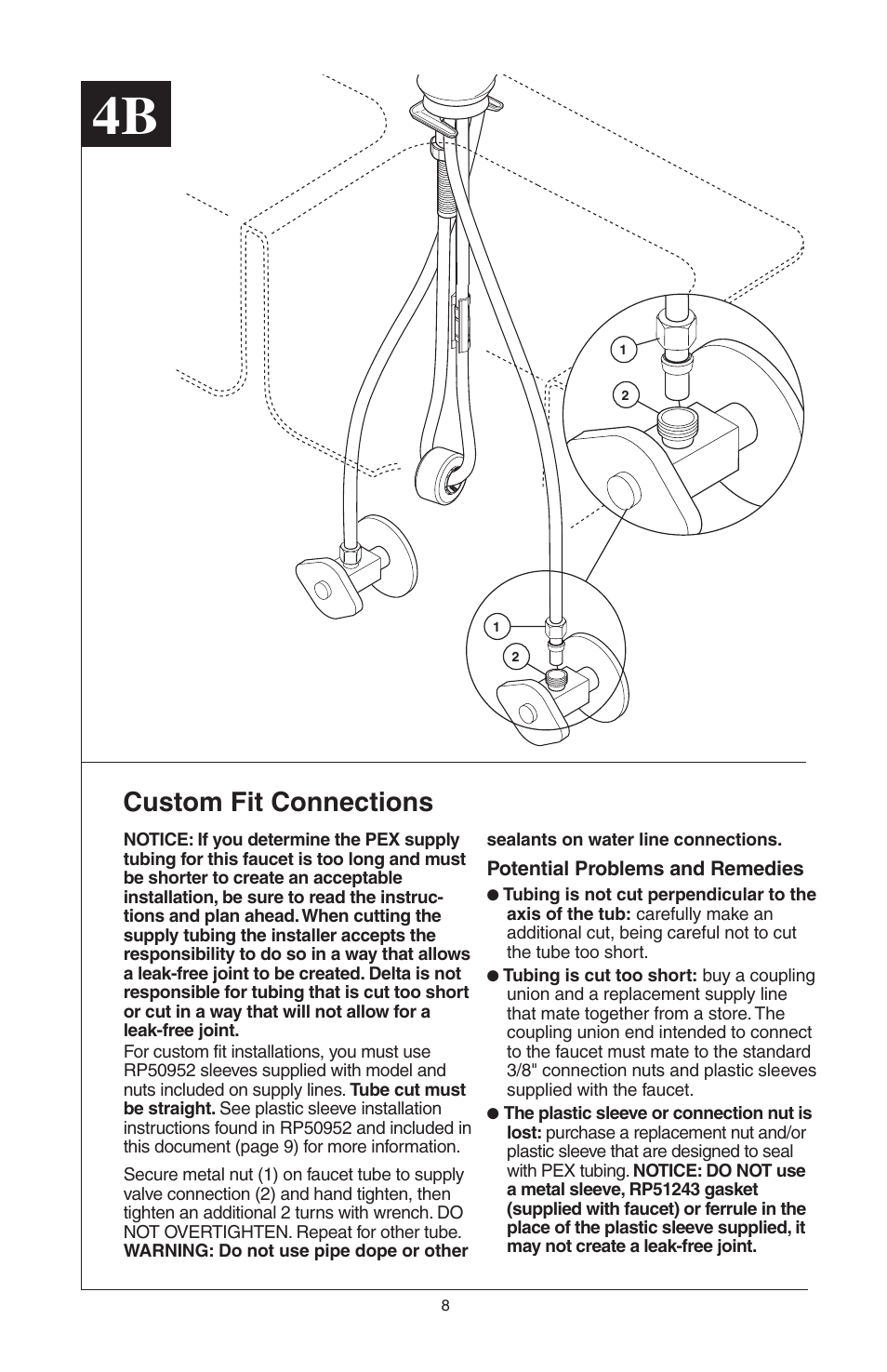 Custom fit connections | Delta 16968-DST Series User Manual | Page 8 / 40
