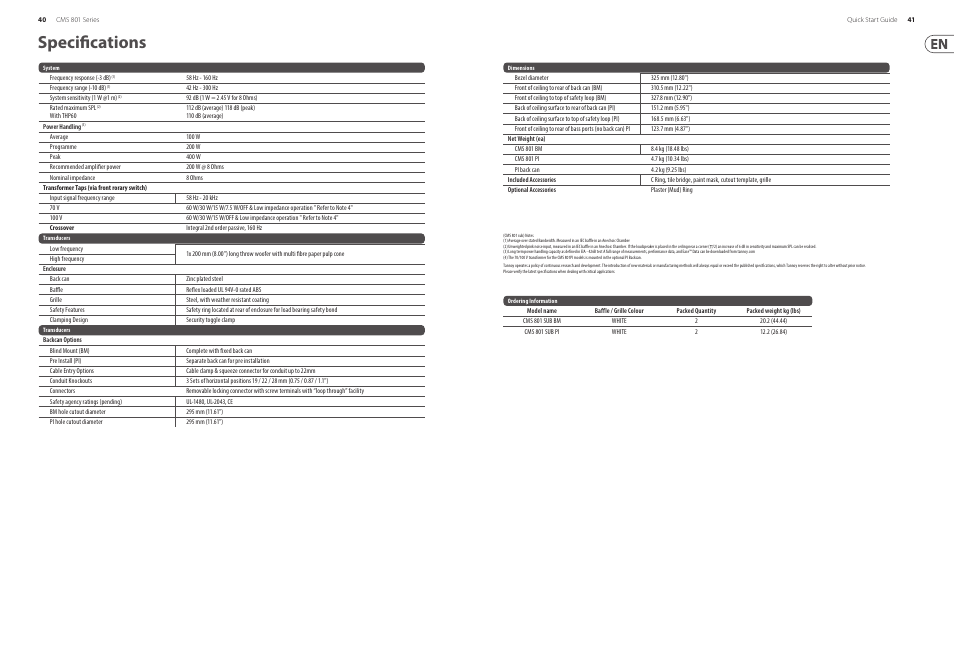 Specifications | Tannoy 8" Compact Ceiling Mounted Subwoofer for Installation Applications (Pre-Install)(Pair) User Manual | Page 21 / 24