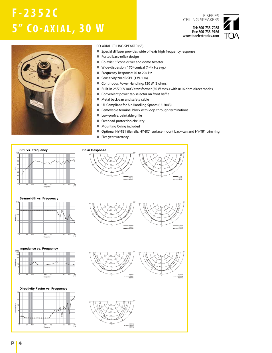 3 0 w | TOA Electronics 5" Co-axial 6 Watt Ceiling Speaker User Manual | Page 4 / 12