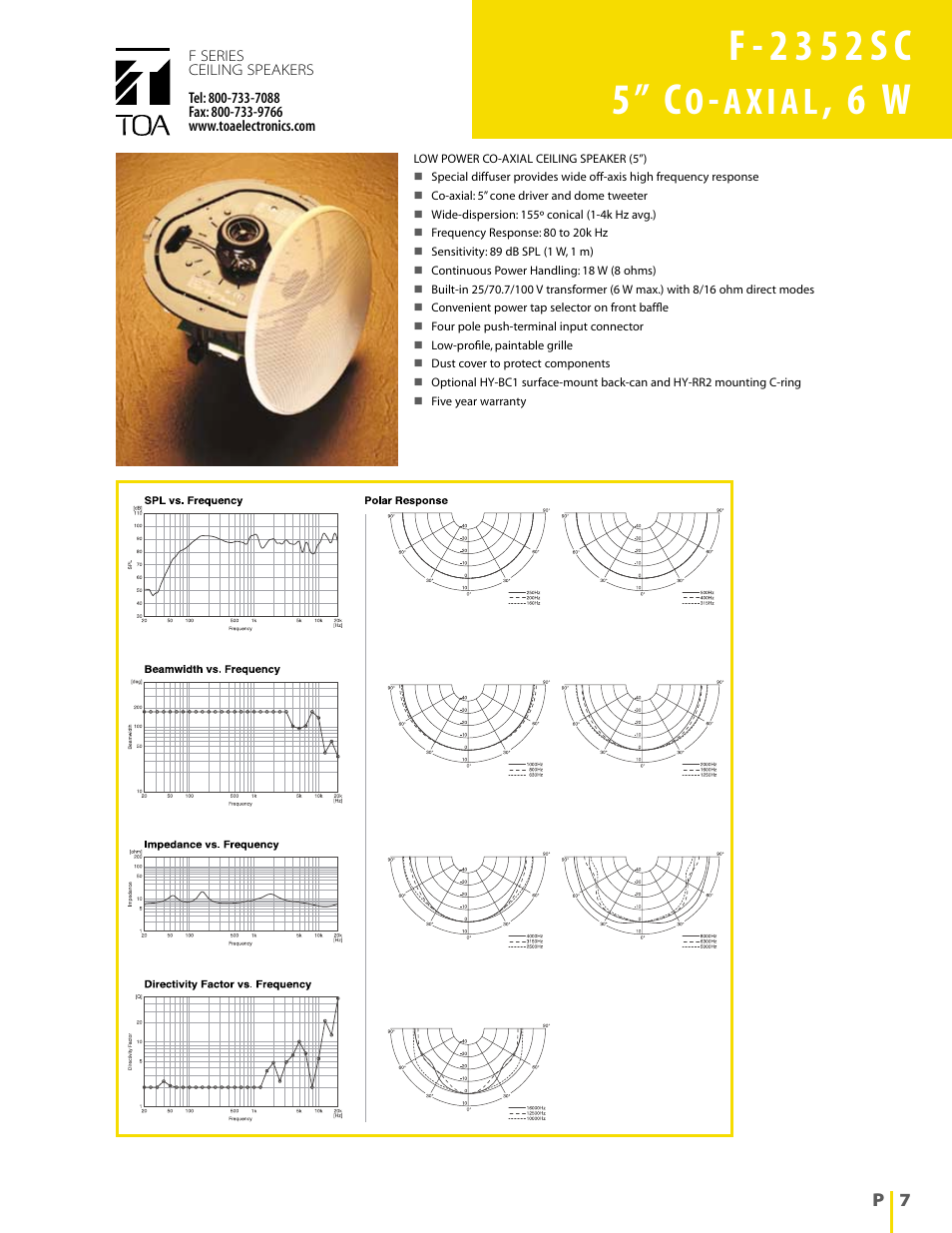 TOA Electronics 5" Co-axial 6 Watt Ceiling Speaker User Manual | Page 7 / 12