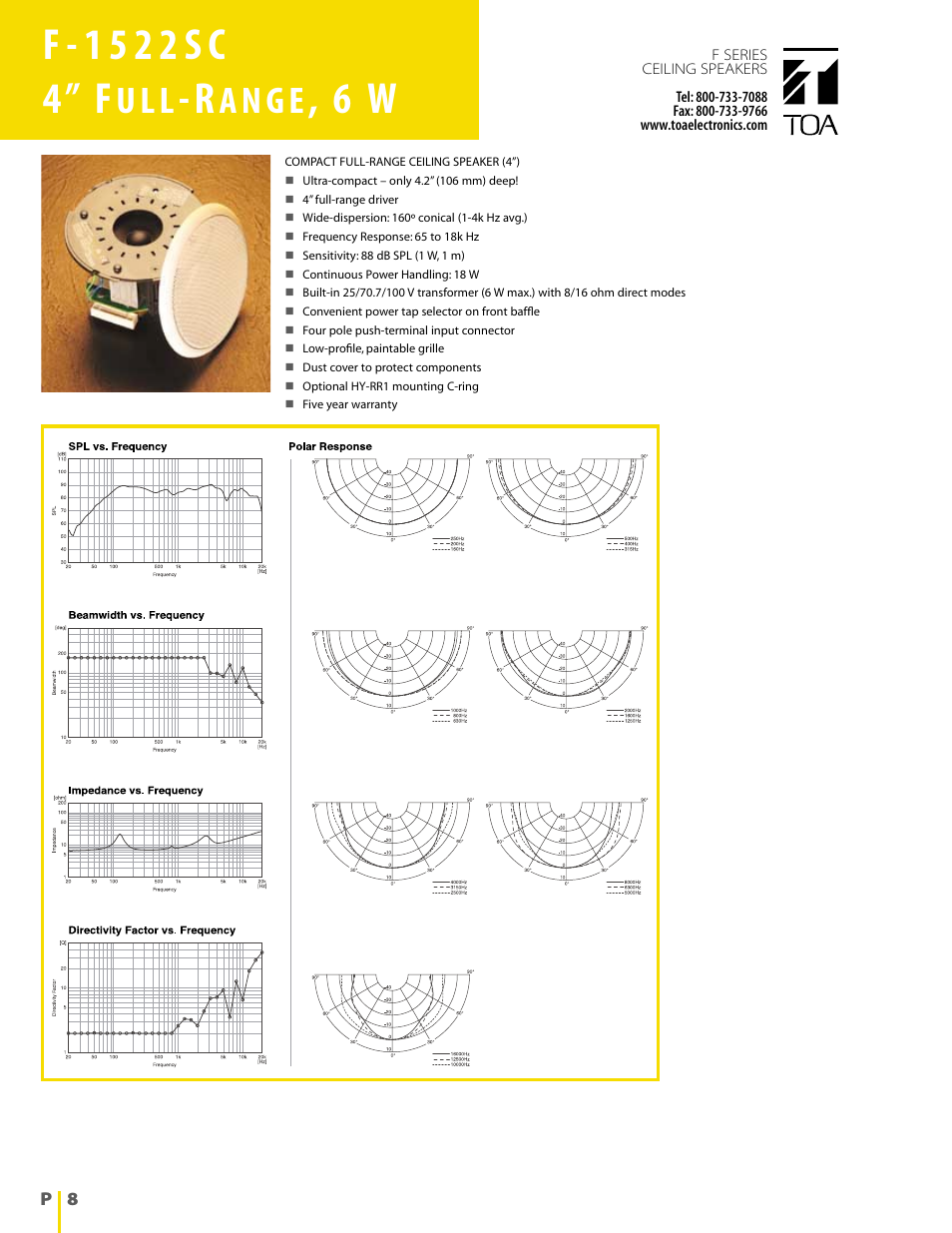 U l l, A n g e | TOA Electronics 5" Co-axial 6 Watt Ceiling Speaker User Manual | Page 8 / 12
