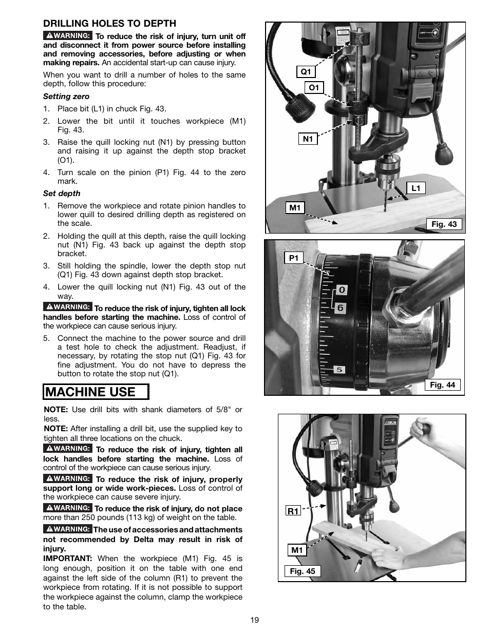 Machine use | Delta 18-900L User Manual | Page 19 / 68