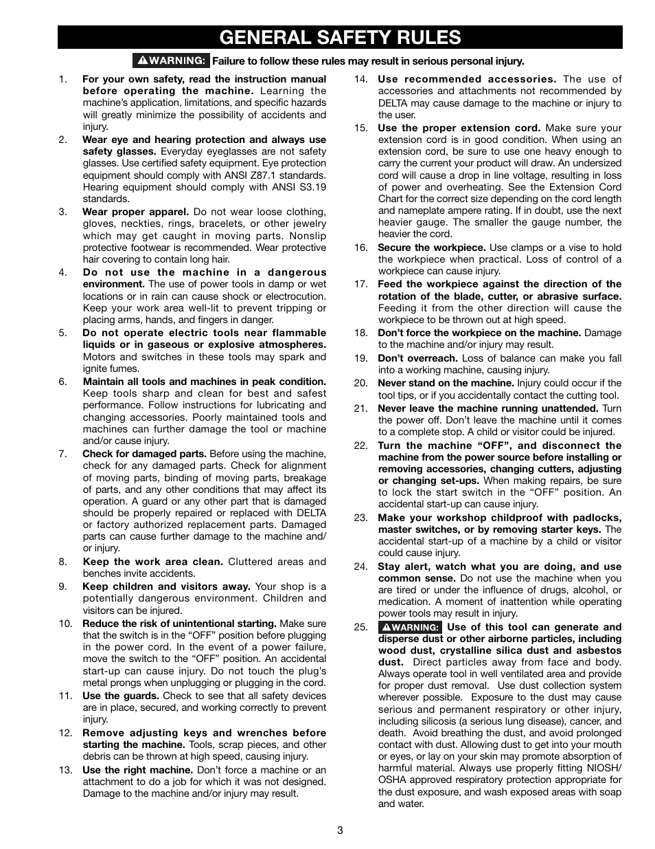 General safety rules | Delta 18-900L User Manual | Page 3 / 68