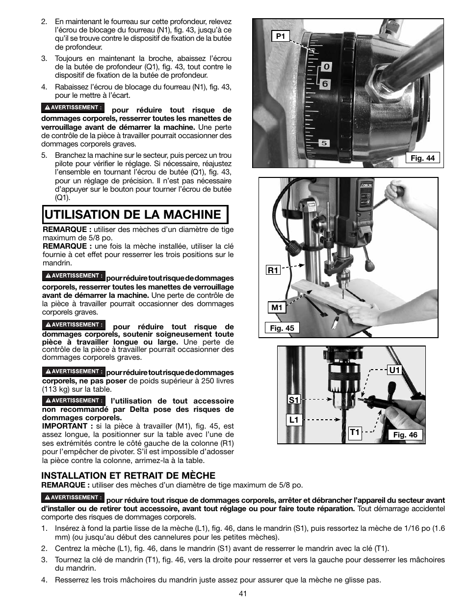 Utilisation de la machine | Delta 18-900L User Manual | Page 41 / 68