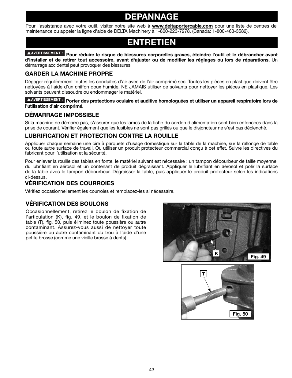 Entretien depannage | Delta 18-900L User Manual | Page 43 / 68