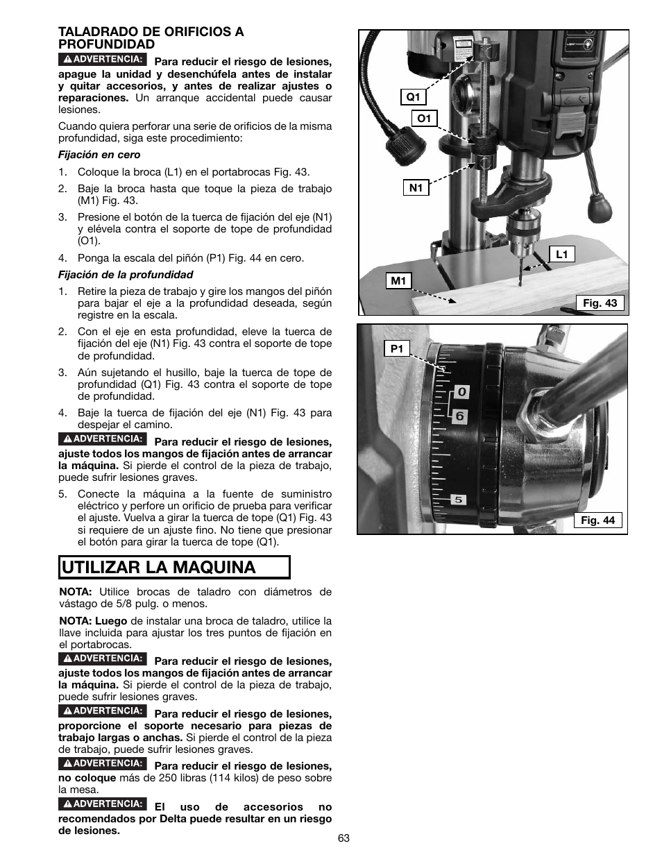 Utilizar la maquina | Delta 18-900L User Manual | Page 63 / 68