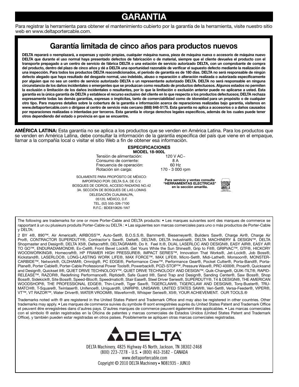 Garantia | Delta 18-900L User Manual | Page 68 / 68