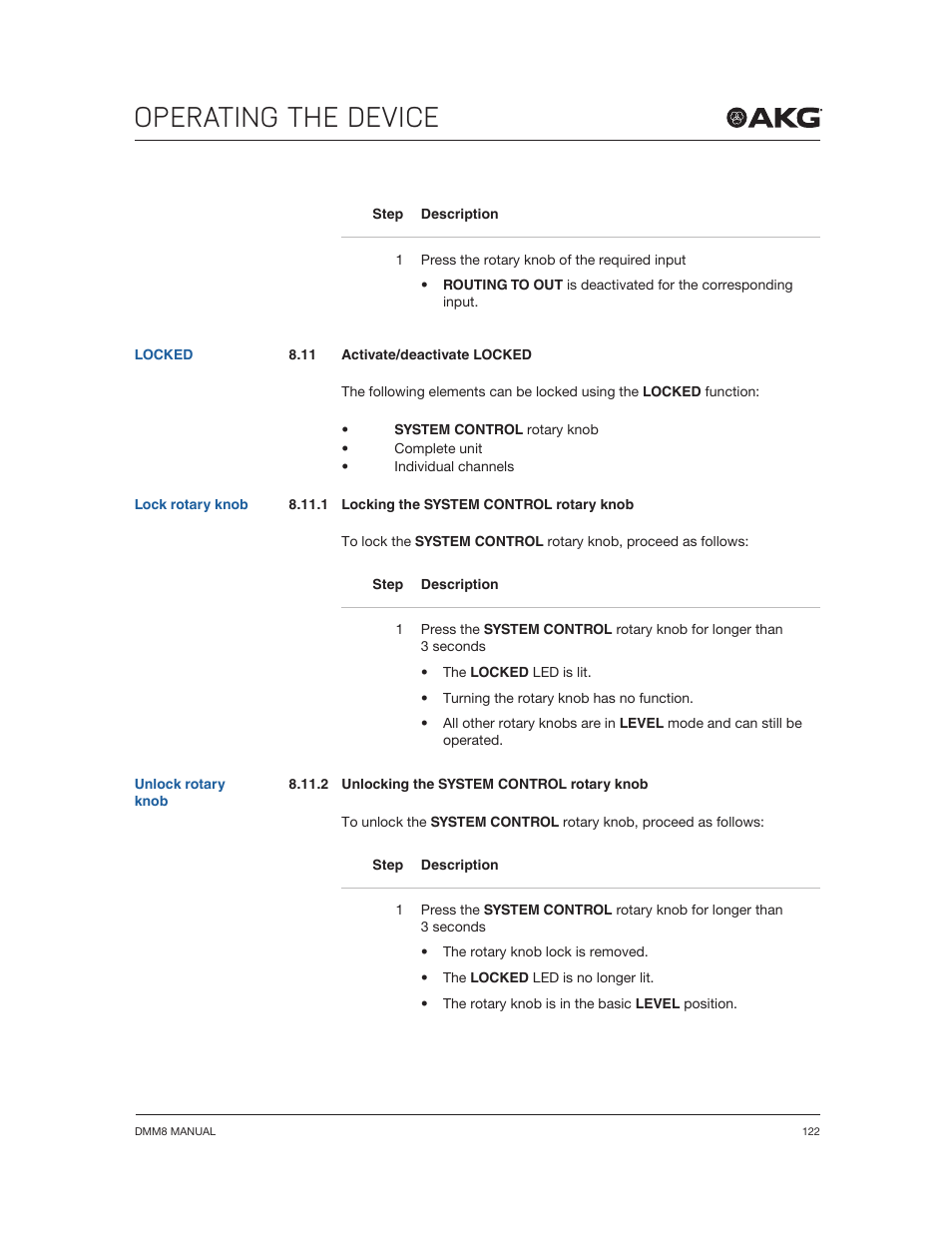 Operating the device | Akg DMM8 ULD Digital Automatic Microphone Mixer with LAN and DANTE Interface User Manual | Page 122 / 259