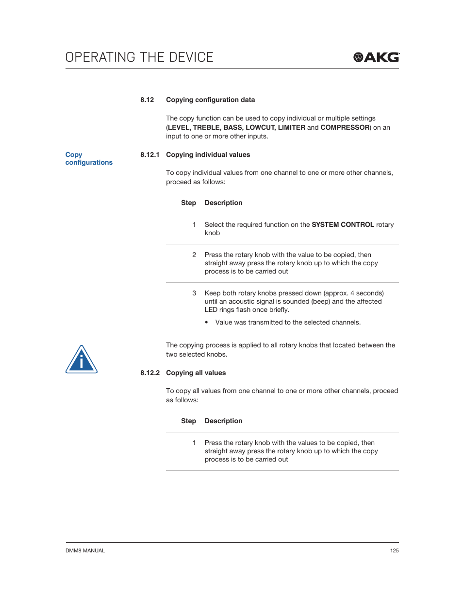 Operating the device | Akg DMM8 ULD Digital Automatic Microphone Mixer with LAN and DANTE Interface User Manual | Page 125 / 259