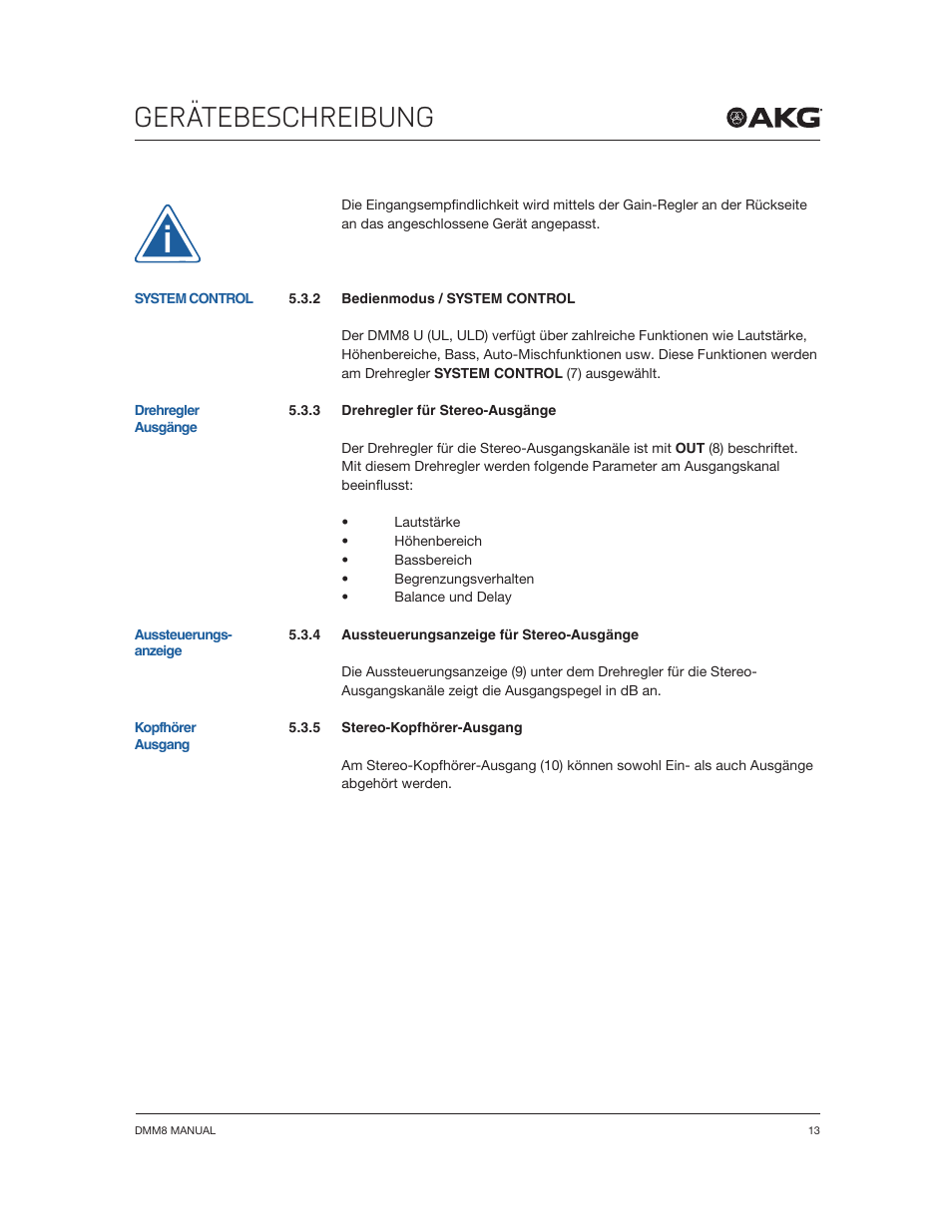 Gerätebeschreibung | Akg DMM8 ULD Digital Automatic Microphone Mixer with LAN and DANTE Interface User Manual | Page 13 / 259