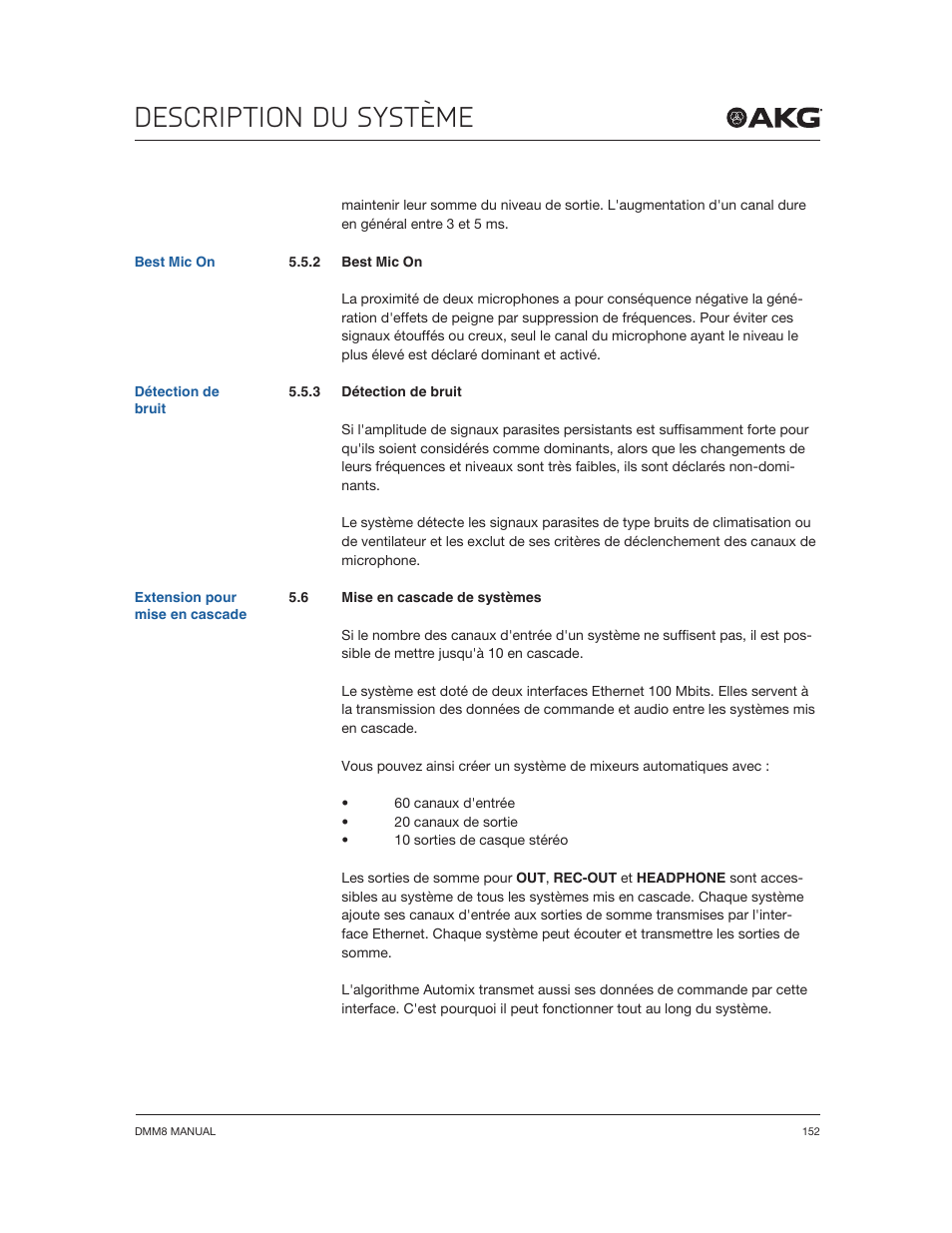 Description du système | Akg DMM8 ULD Digital Automatic Microphone Mixer with LAN and DANTE Interface User Manual | Page 152 / 259