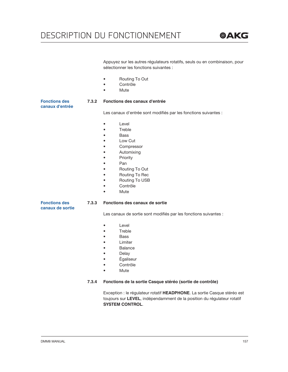 Description du fonctionnement | Akg DMM8 ULD Digital Automatic Microphone Mixer with LAN and DANTE Interface User Manual | Page 157 / 259