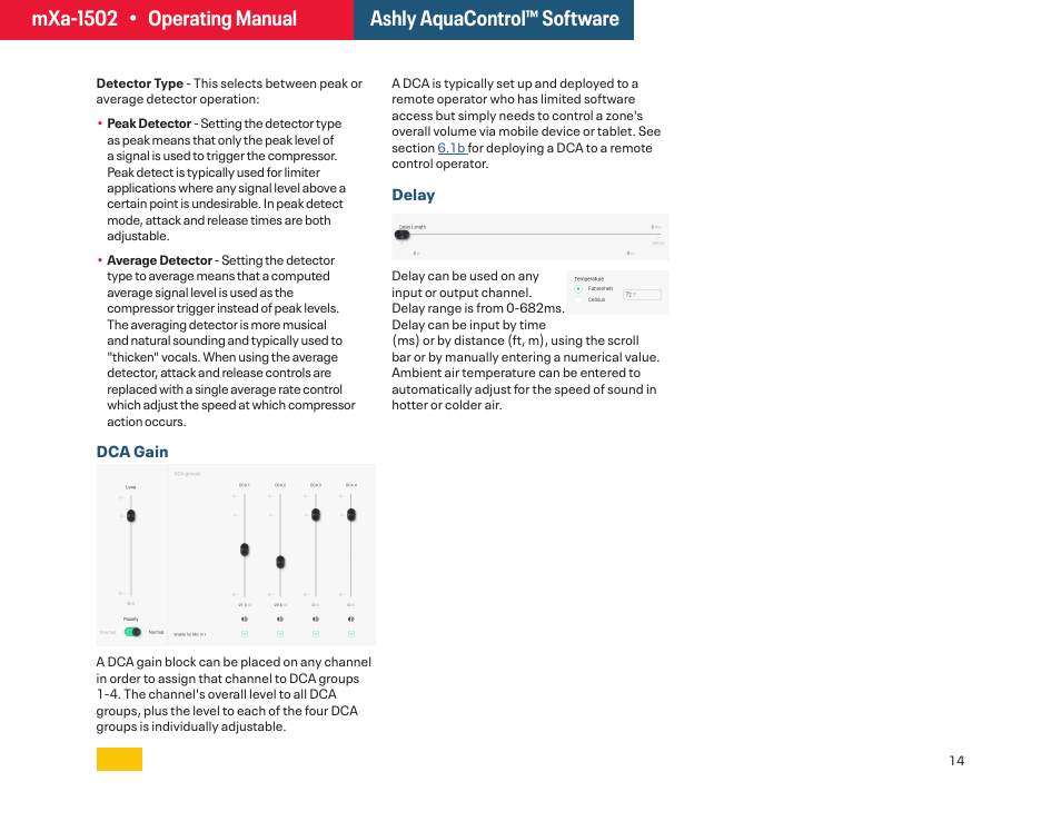 Dca gain, Delay, Feedback suppressor | In the dsp signal chain, a, Dca block | Ashly mXa-1502 12-Channel 4-Zone DSP Mixer-Amplifier User Manual | Page 14 / 39