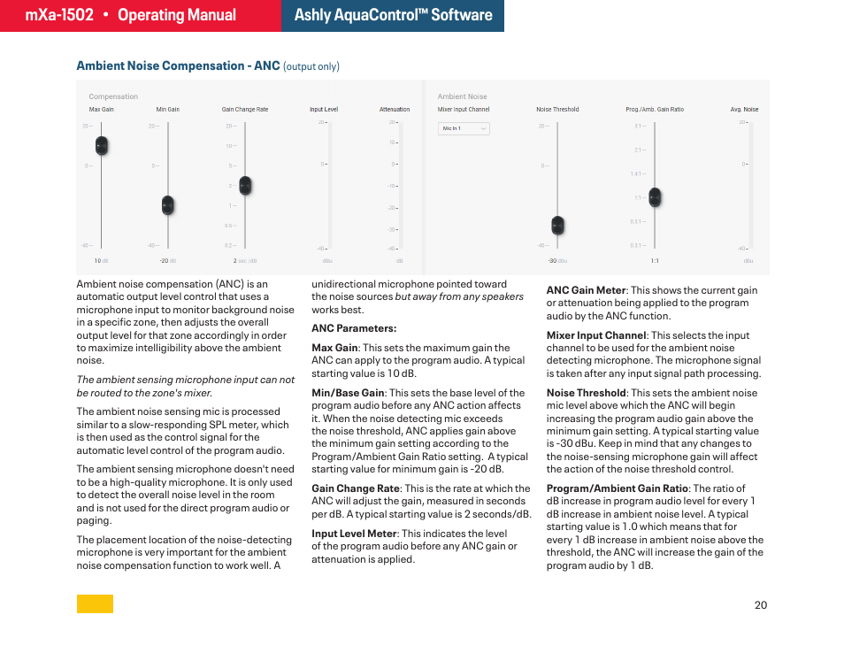 Ambient noise comp | Ashly mXa-1502 12-Channel 4-Zone DSP Mixer-Amplifier User Manual | Page 20 / 39