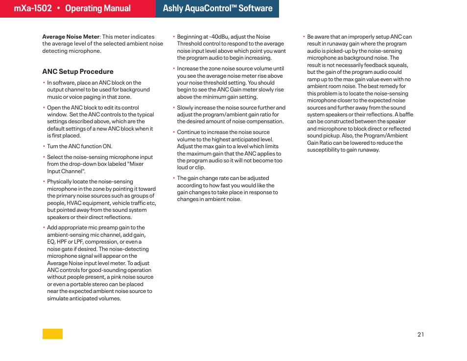 Ashly mXa-1502 12-Channel 4-Zone DSP Mixer-Amplifier User Manual | Page 21 / 39