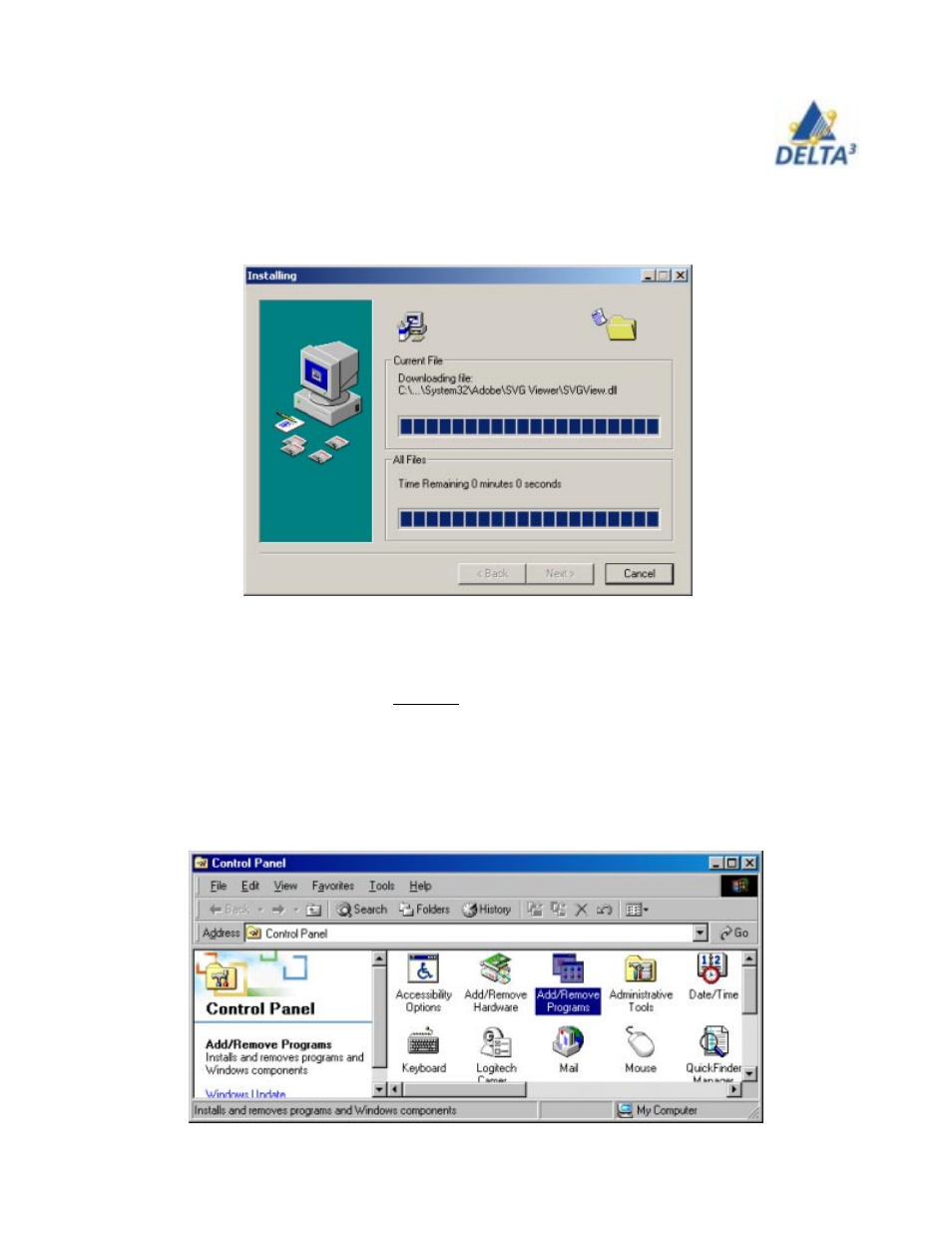 Removing programs, Control panel | Delta THINKPAD R40 User Manual | Page 12 / 45