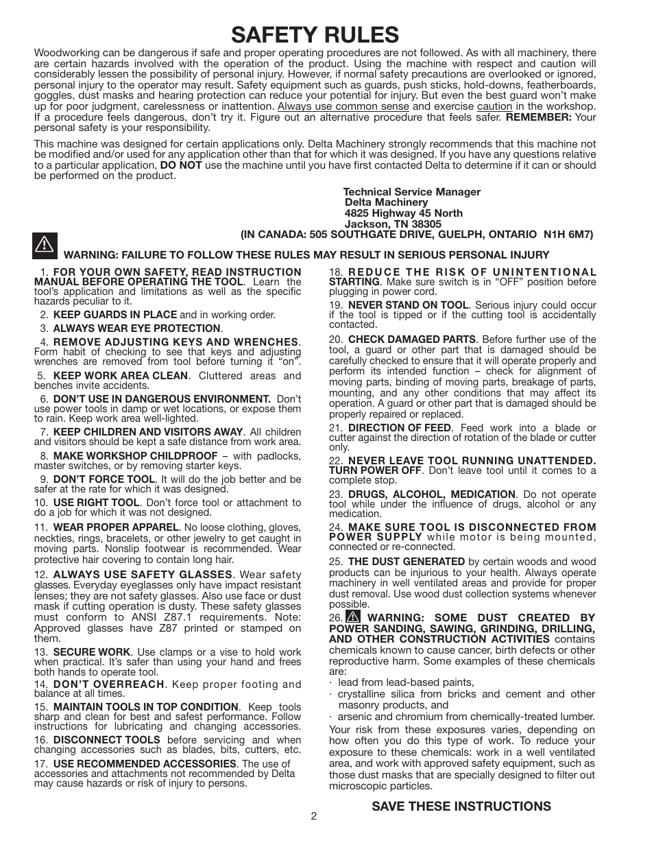 Safety rules | Delta 16" BENCH GRINDERS 23-640 User Manual | Page 2 / 10