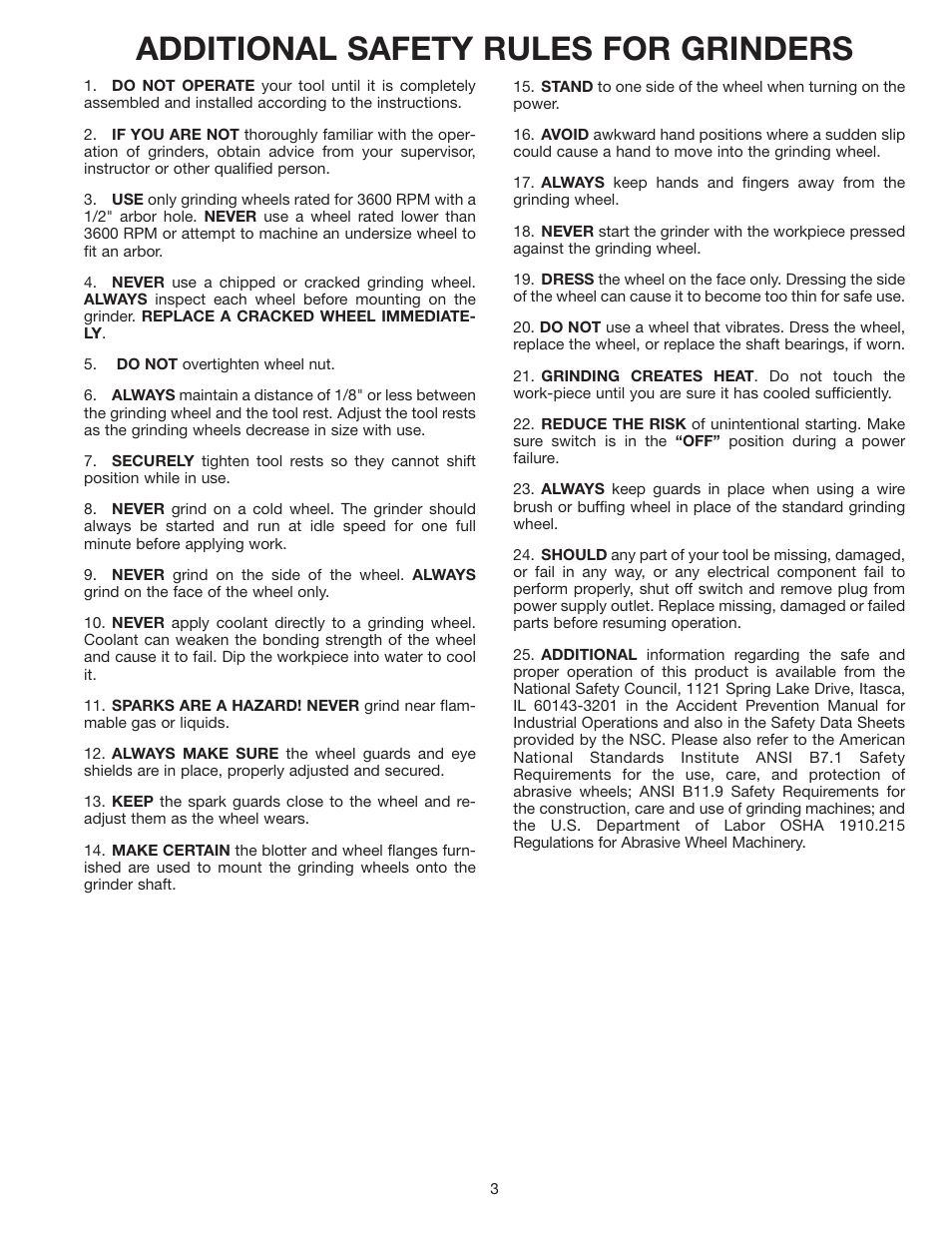 Additional safety rules for grinders | Delta 16" BENCH GRINDERS 23-640 User Manual | Page 3 / 10