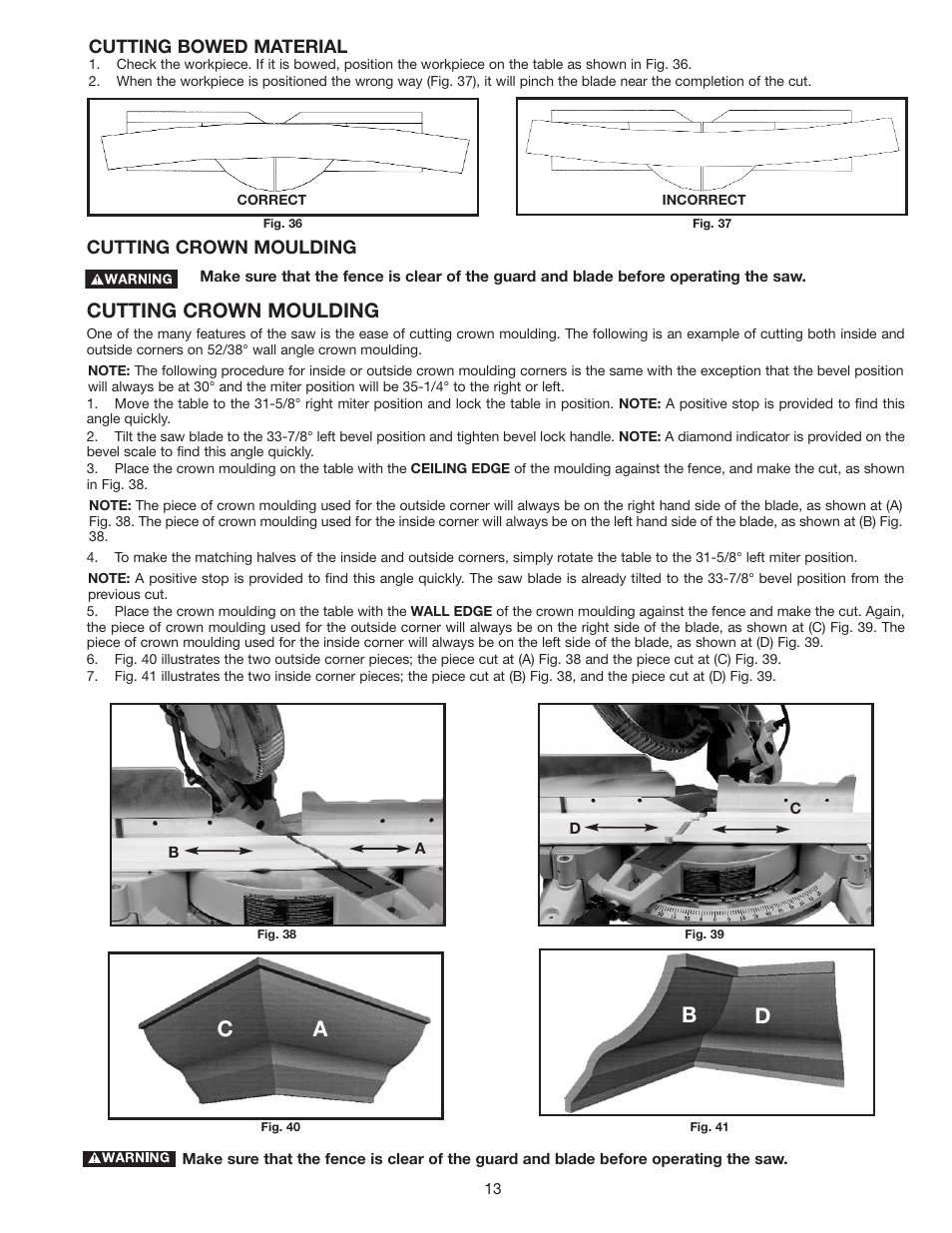 Db a c, Cutting crown moulding | Delta 36-312 User Manual | Page 13 / 17