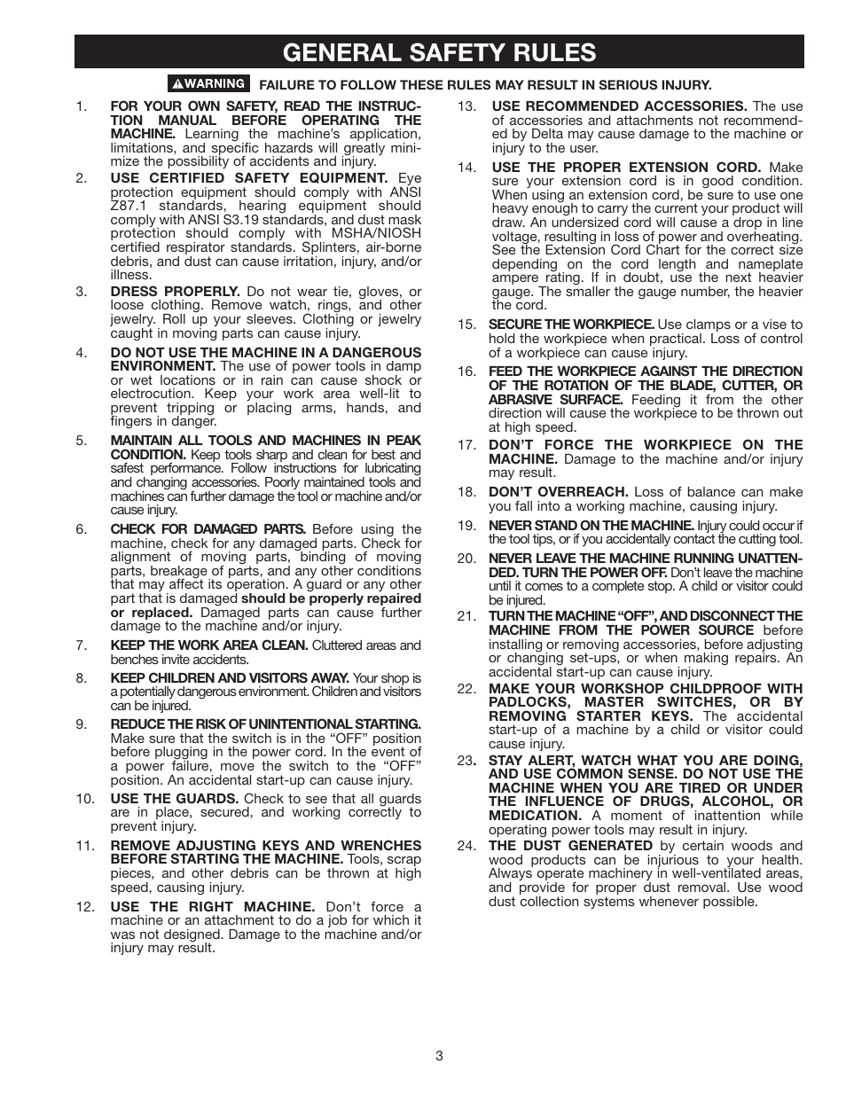 General safety rules | Delta 36-312 User Manual | Page 3 / 17