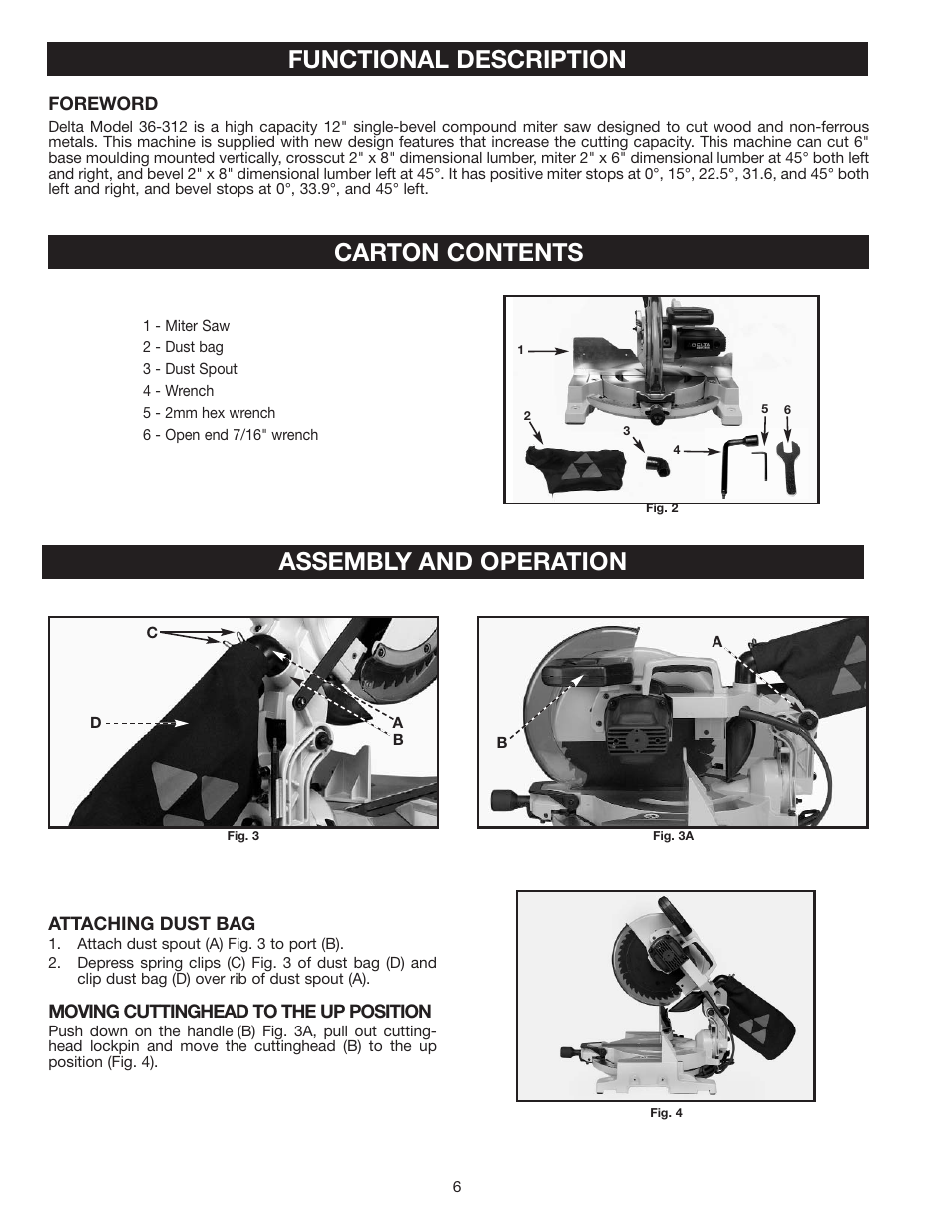 Assembly and operation, Functional description carton contents | Delta 36-312 User Manual | Page 6 / 17