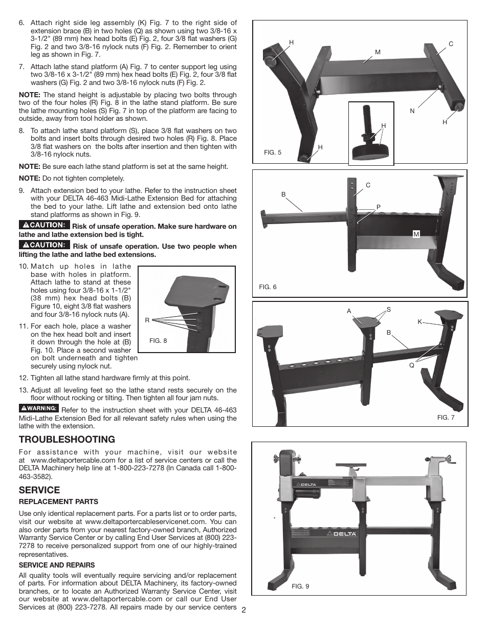 Troubleshooting, Service | Delta 46-464 User Manual | Page 2 / 8