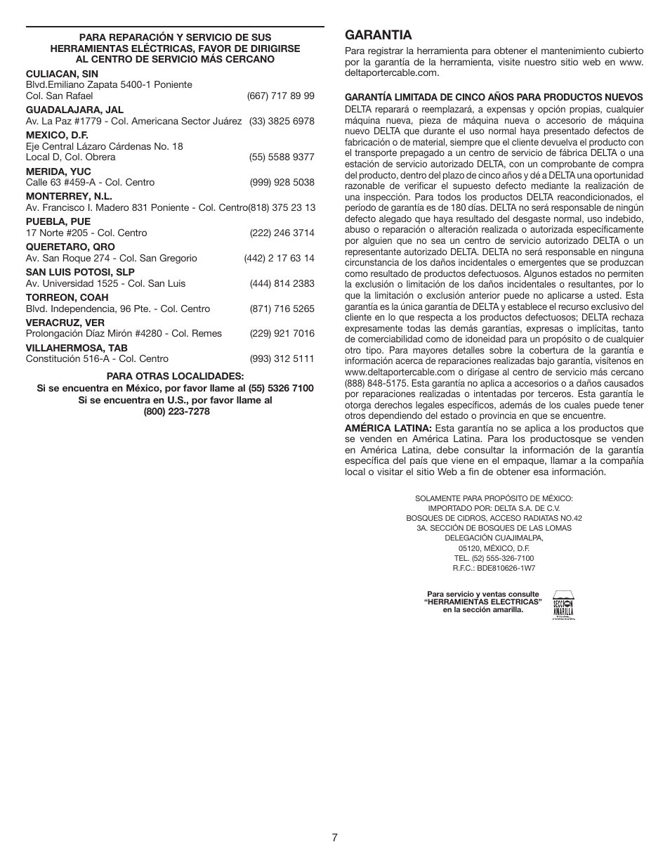 Garantia | Delta 46-464 User Manual | Page 7 / 8